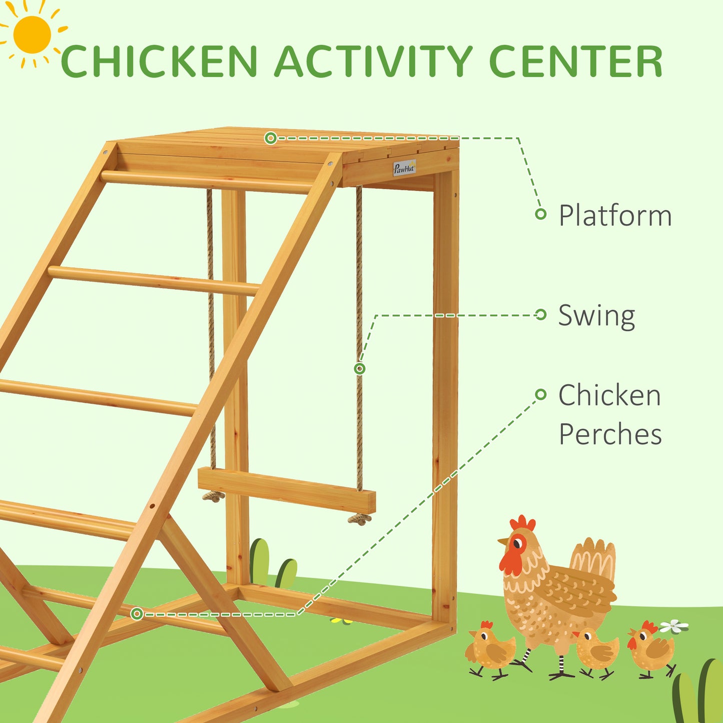 PawHut Chicken Activity Play for Healthy & Happy Animals with Chicken Perches & Hen Ladder, Chicken Coop Toy, Yellow