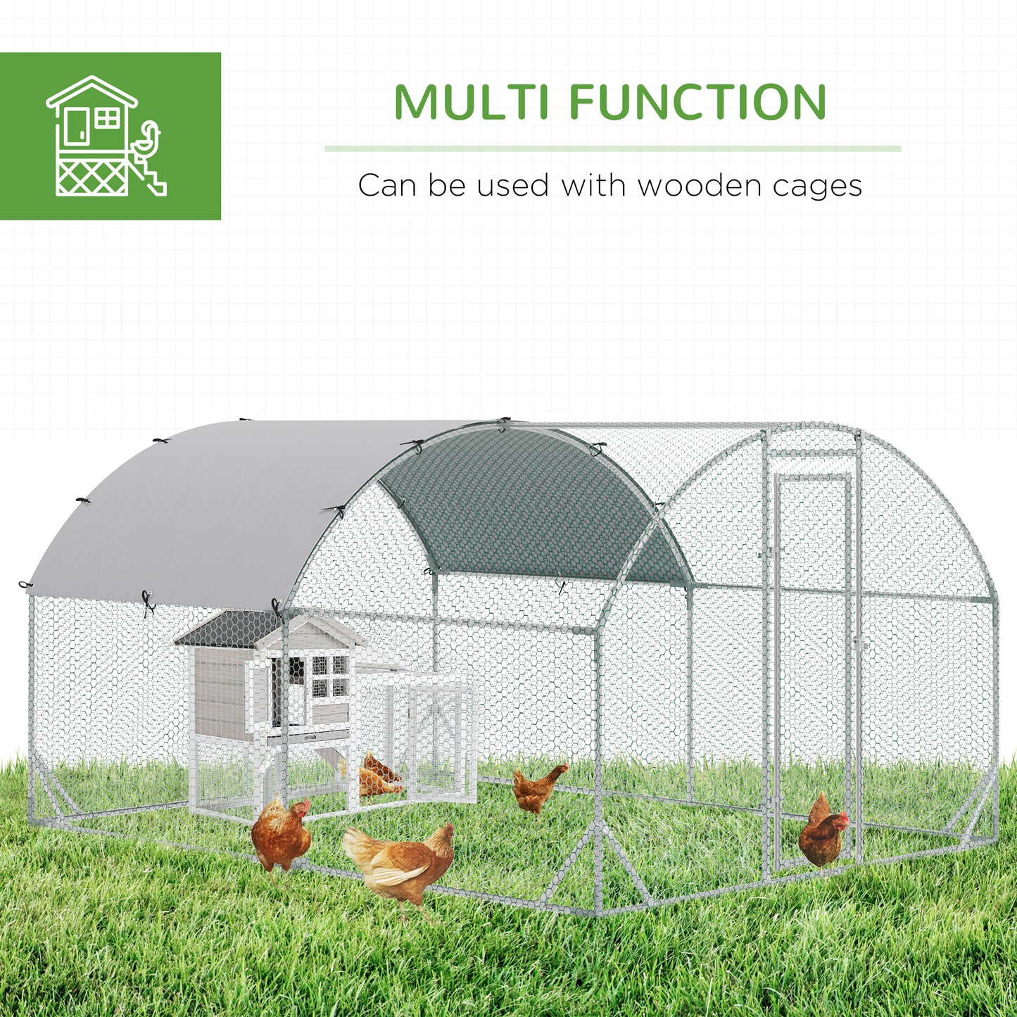 PawHut Large Metal Chicken Coop with Waterproof and Anti-UV Cover for Yard, Outdoor, Duck, Rabbit, 9.2' x 12.5' x 6.5'