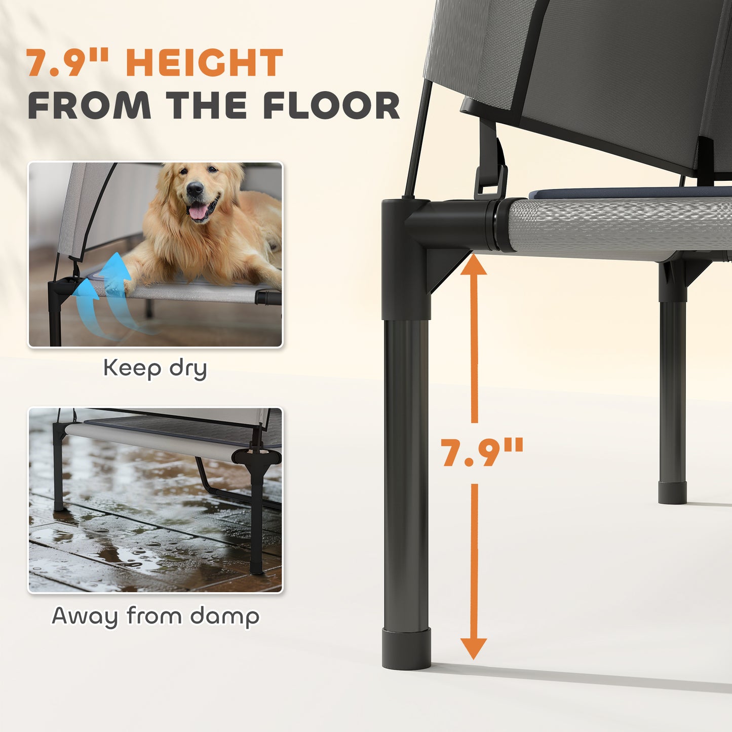 PawHut Elevated Dog Cot w/ Canopy & Cooling Pad – Gray (42")