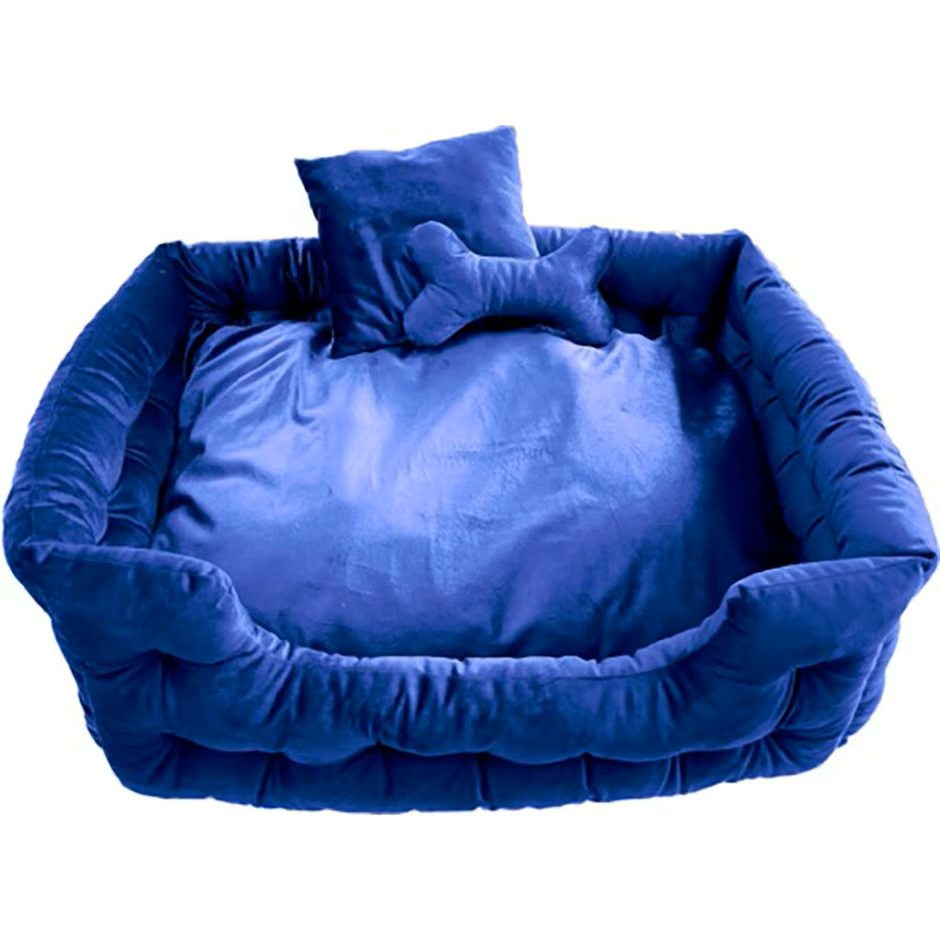 Goo-Eez Luxury Velour Pet Bed w/Accessories, Royal Blue 28"