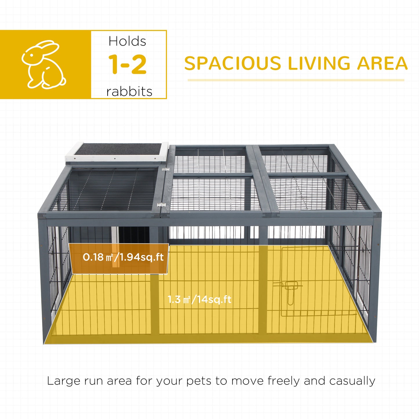 PawHut Rabbit Hutch, Waterproof Rabbit House for Small Animals, Gray