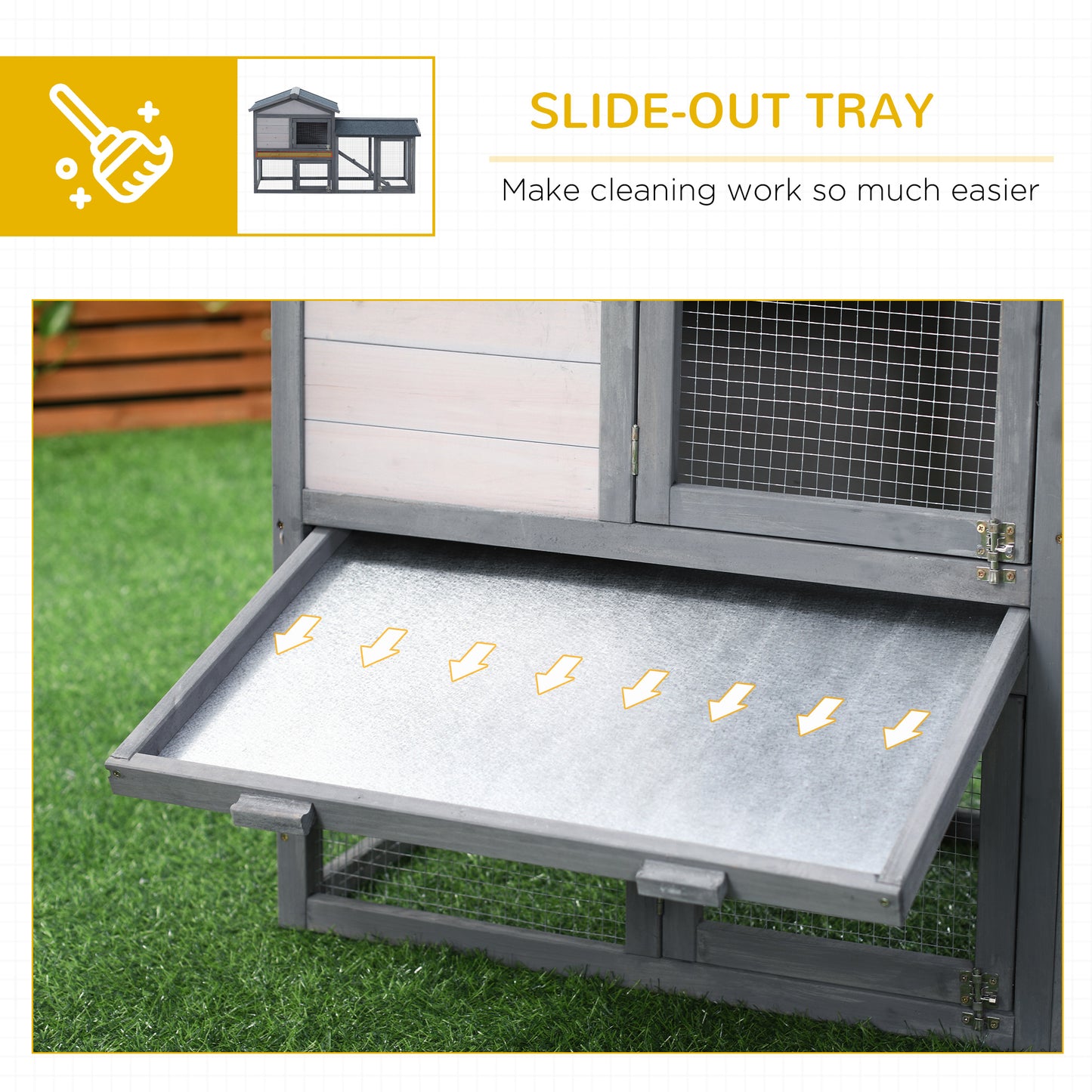 PawHut 58" Large Rabbit Hutch Outdoor Indoor, Wooden Bunny Hutch, Guinea Pig Cage with Run, Removable Tray, Asphalt Roof, Lockable Doors and Ramp, for 1-2 Small Rabbits, Chickens, Ducks, Dark Gray