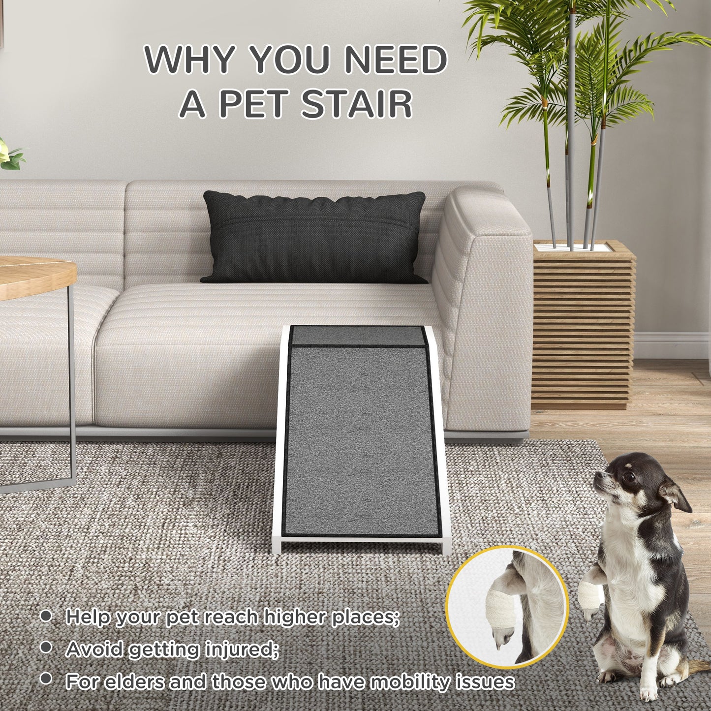 PawHut 49" Pet Ramp for Dogs & Cats with Non-Slip Carpet, White