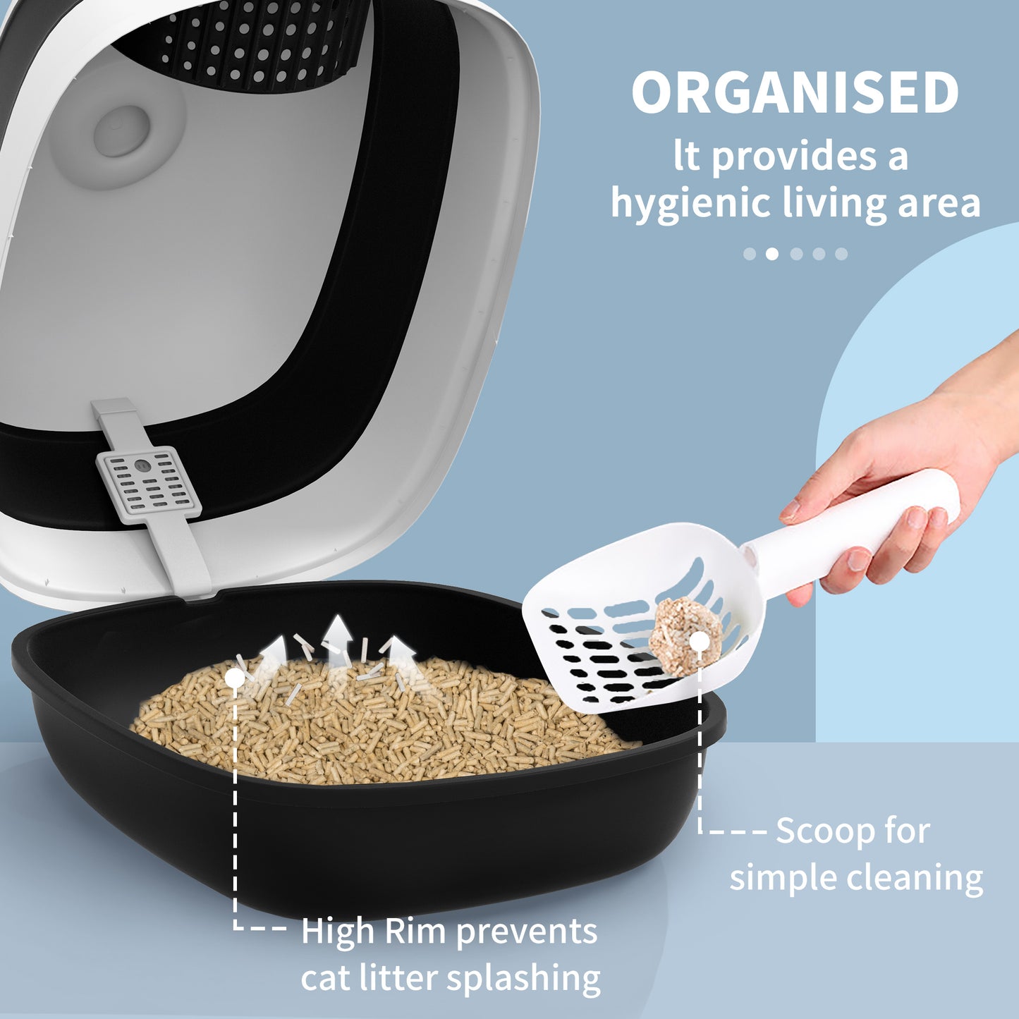 PawHut Dome Covered Cat Litter Box with Lid, White and Black