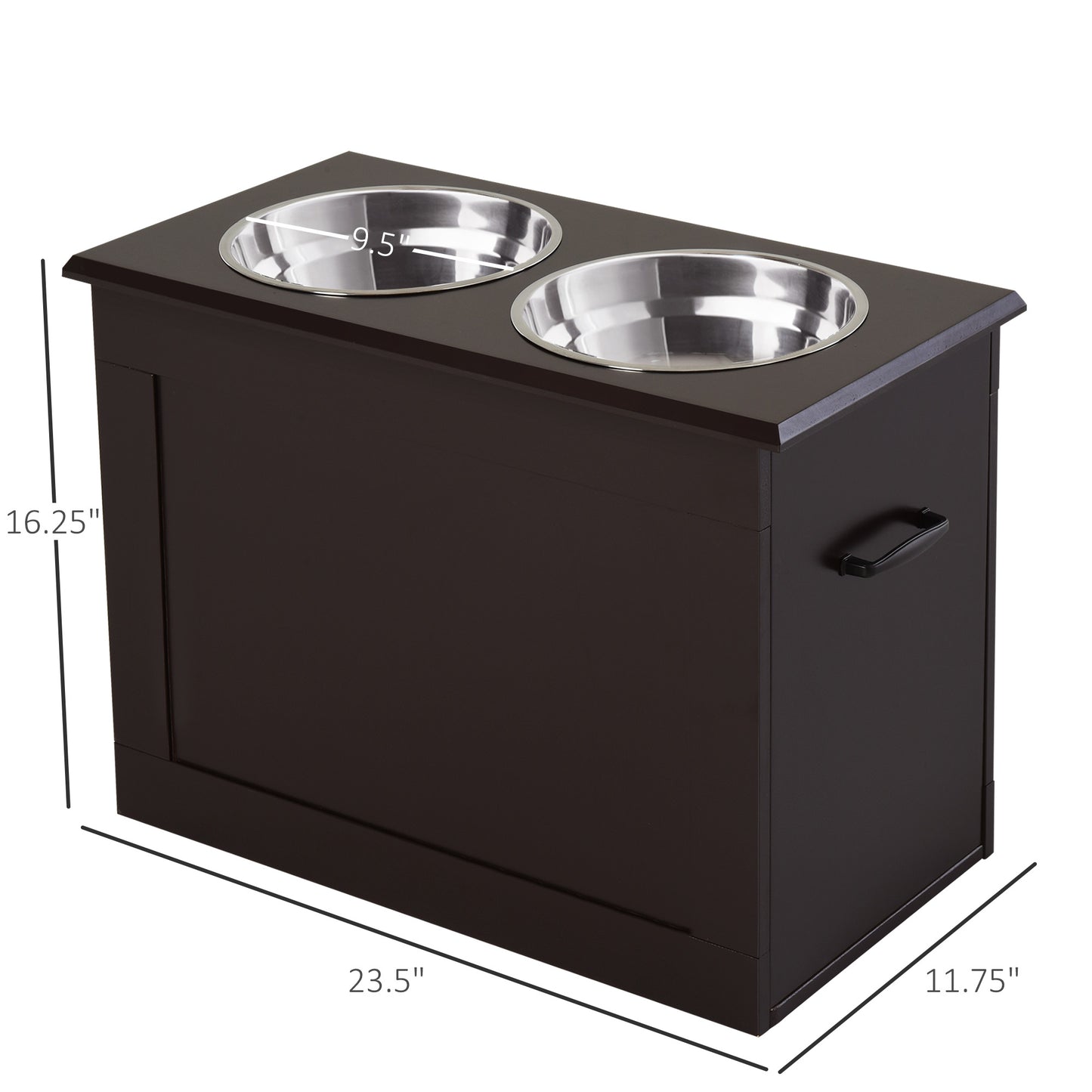 PawHut Raised Pet Feeding Storage Station with 2 Stainless Steel Bowls Base for Large Dogs and Other Large Pets, Coffee