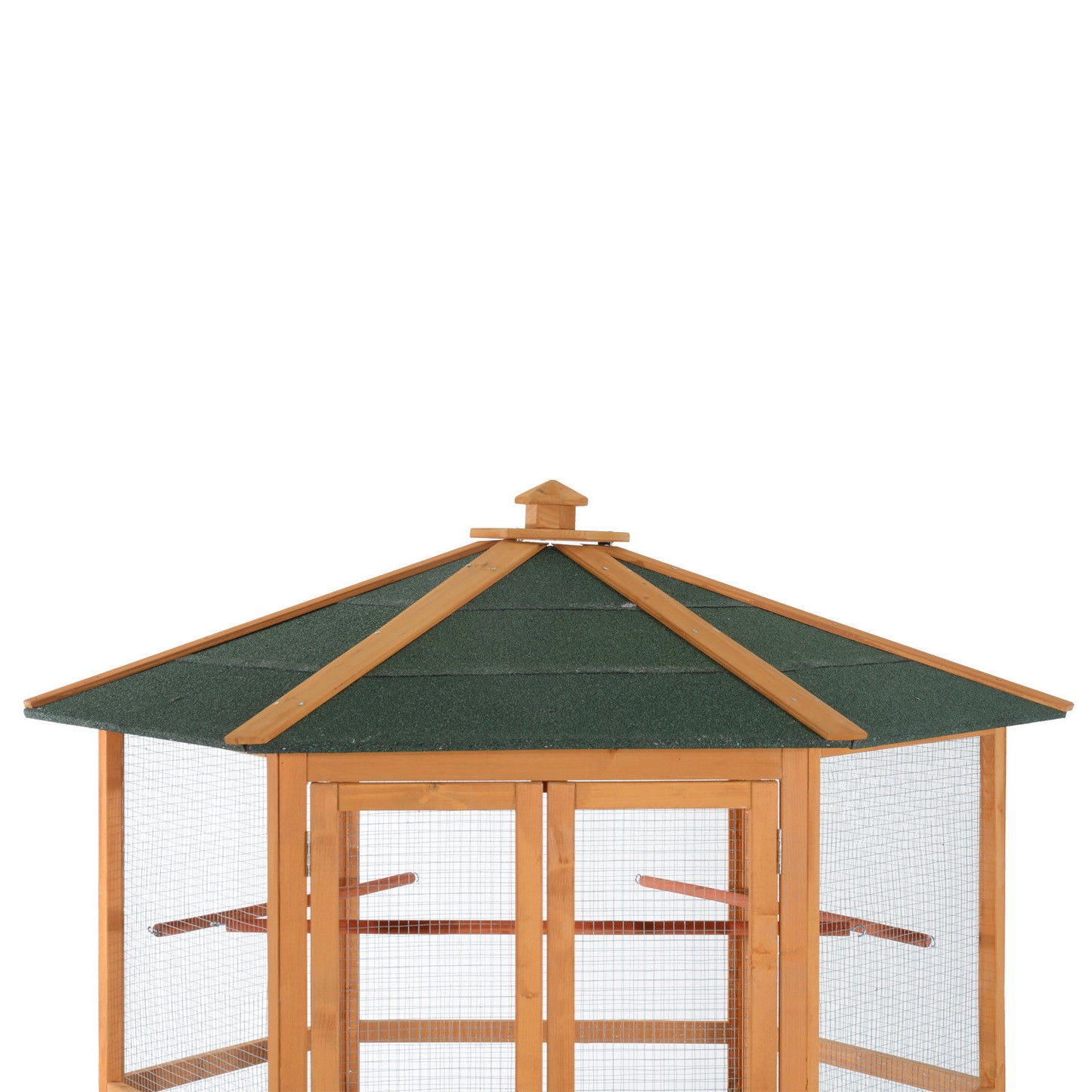 PawHut 69" Wooden Hexagonal Outdoor Aviary Flight Bird Cage With Covered Roof, Brown