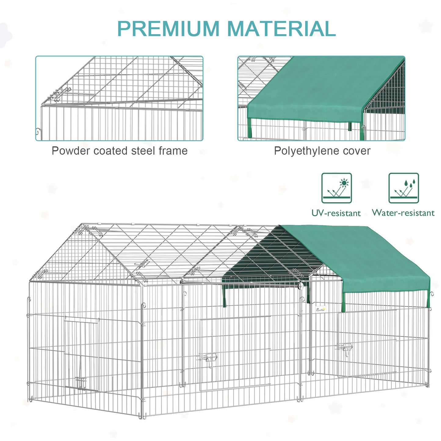 PawHut 87" x 41" Outdoor Metal Pet Enclosure Small Animal Playpen, Green