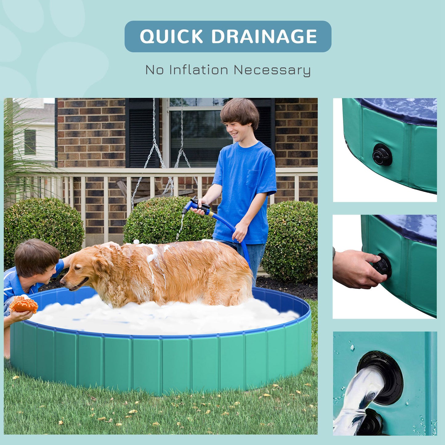 PawHut Foldable Pet Swimming Pool, Portable Dog Bathing Tub, 12" x 63" Plastic Large Dog Pool for Outdoor Dogs and Cats, Green