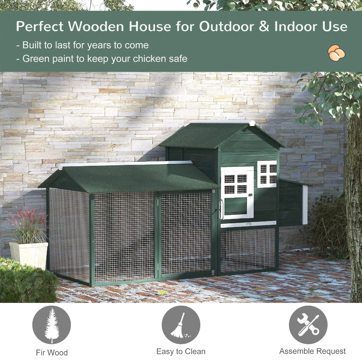 PawHut 83" Wooden Outdoor Backyard Chicken Coop Fence Rabbit Bunny Hutch House with Covered Run and Nesting Box