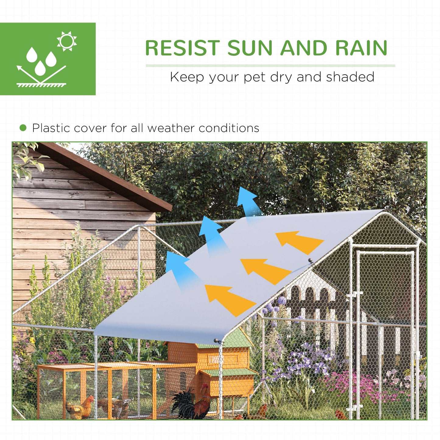 PawHut 10' x 13' x 6.5' Metal Frame Chicken Run, Outdoor Hen House with Cover & Lockable Door