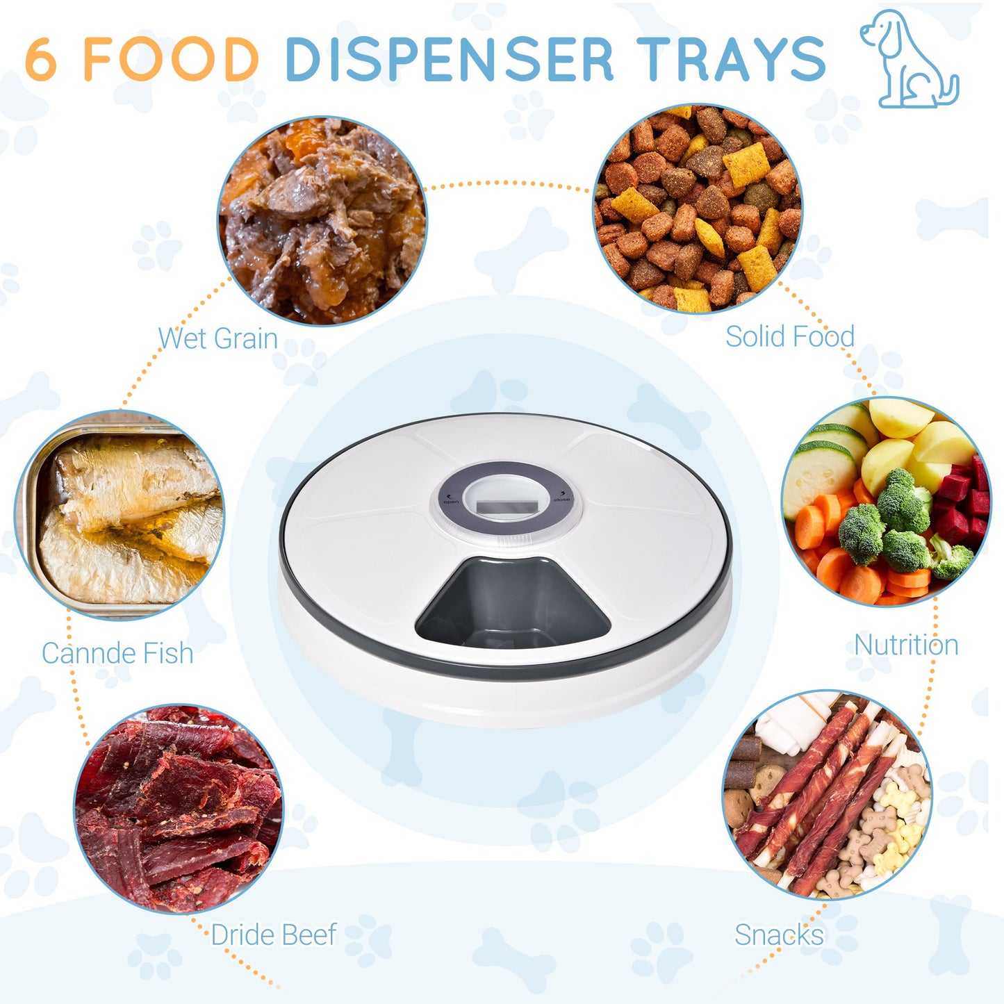 PawHut Auto 6 Meal Trays for Wet or Dry Cat/Dog Food Dispenser w/ Timer