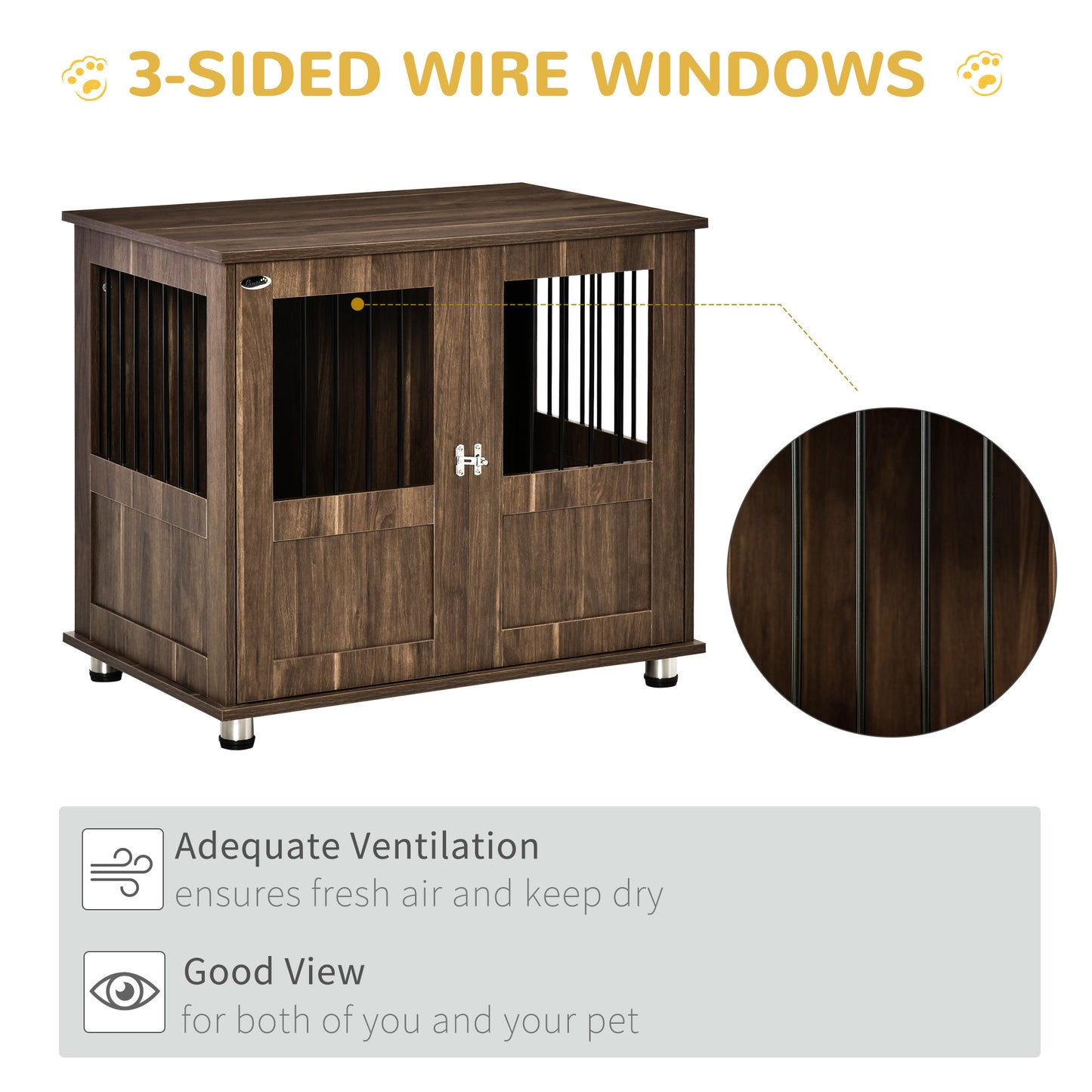 PawHut Dog Crate Furniture, Wooden End Table Furniture with Lockable Magnetic Doors, Small & Medium Size Pet Kennel Indoor Animal Cage, Brown