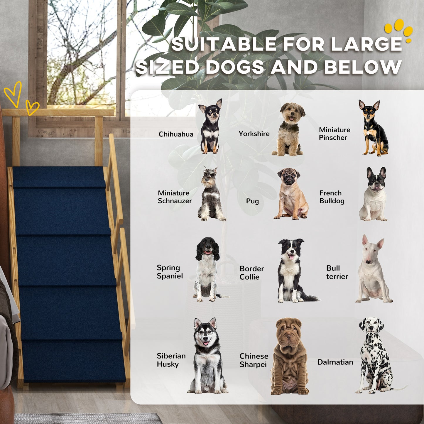 PawHut Dog Ramp, Adjustable Height Pet Steps, Foldable Dog Stairs with Non-slip Mat for Small to Large Dogs