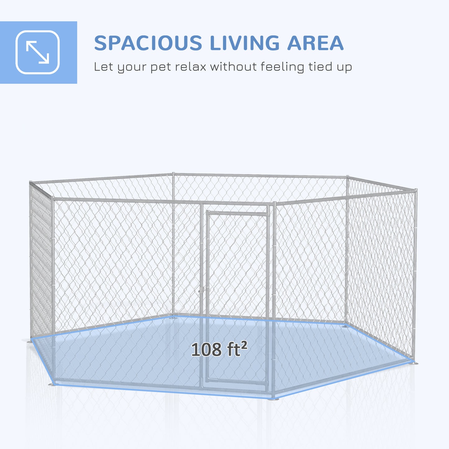 PawHut 13.4' x 11.5' x 5.6' Dog Kennel Outdoor for Medium and Large-Sized Dogs with Lockable Door, Silver