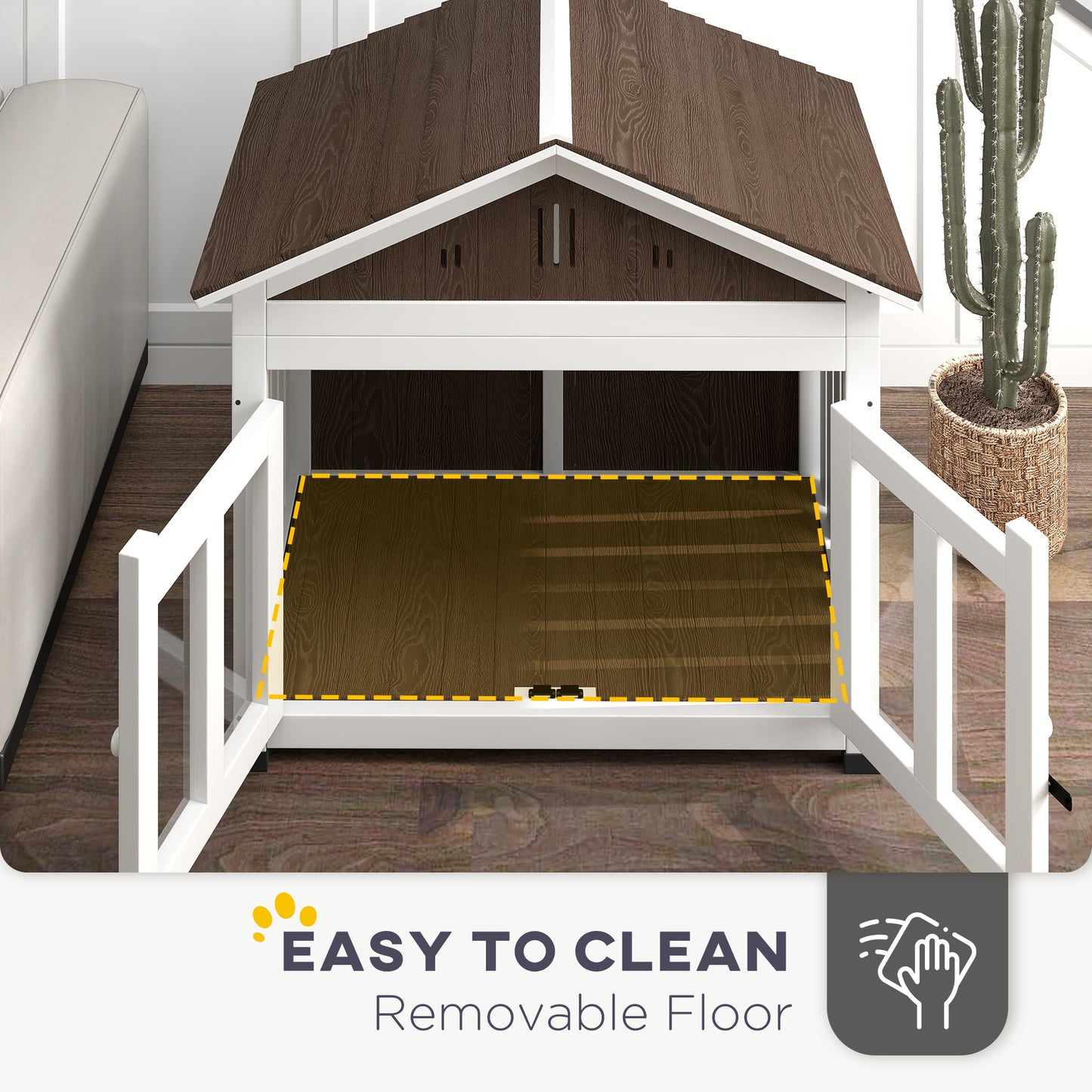 PawHut 40"L Wooden Dog House Outdoor Indoor for Small, Medium, Large Dogs, with Air Vents & Elevated Removable Floor