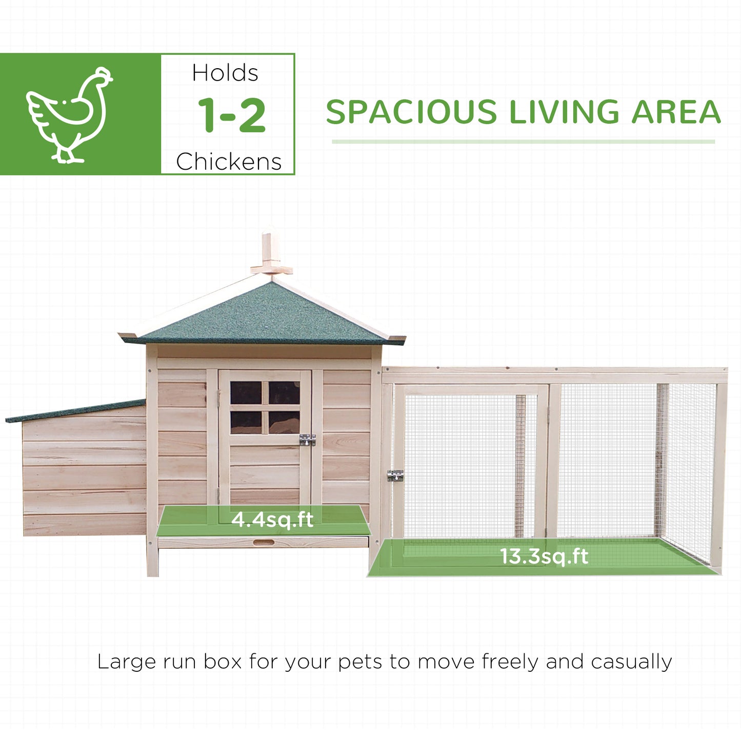 PawHut 77" Wooden Chicken Coop with Nesting Box, Cute Outdoor Hen House with Removable Tray, Ramp Run, for Garden Backyard, Natural