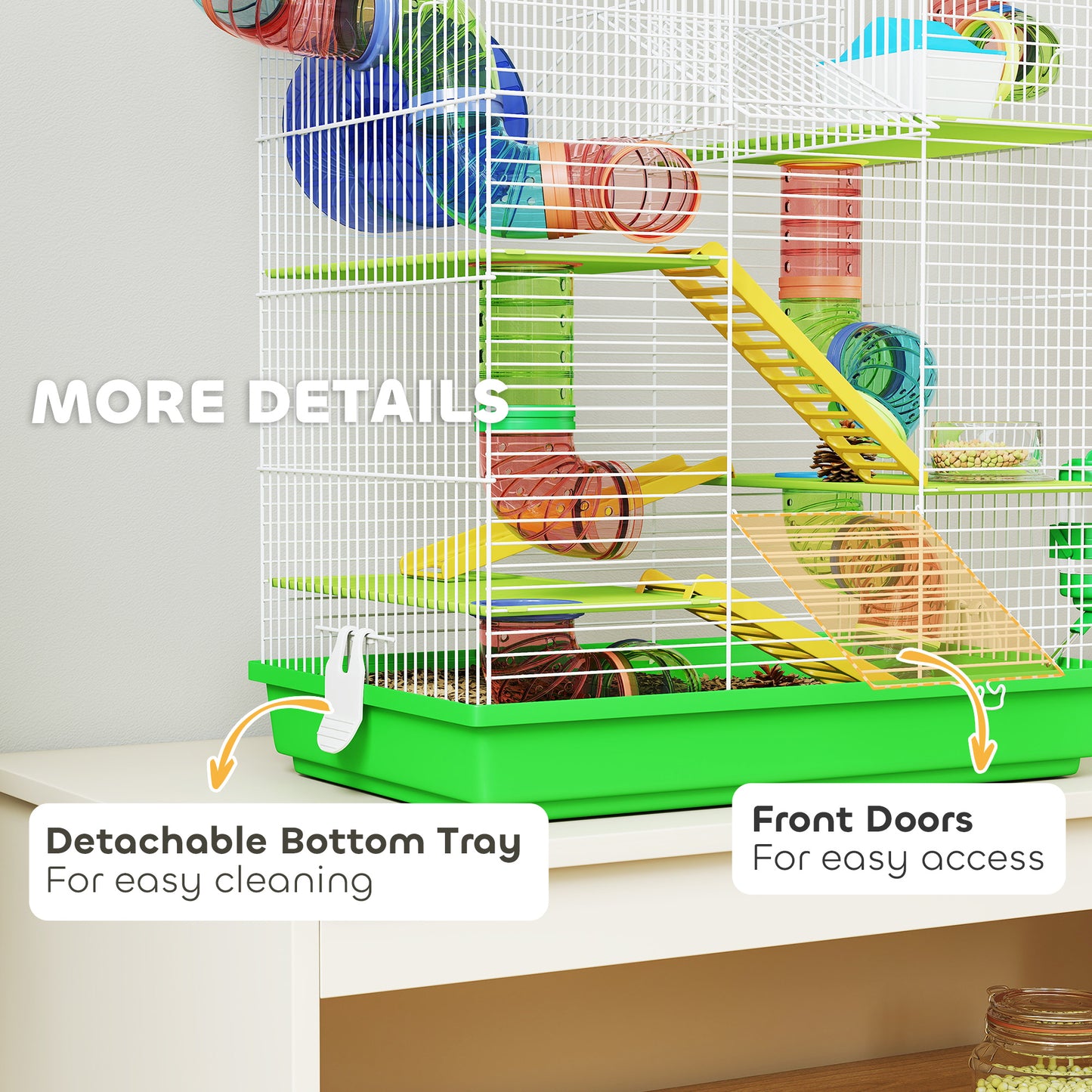 Pawhut 18" 5-Tier Hamster Cage with Tubes & Tunnels, Exercise Wheel, Orange