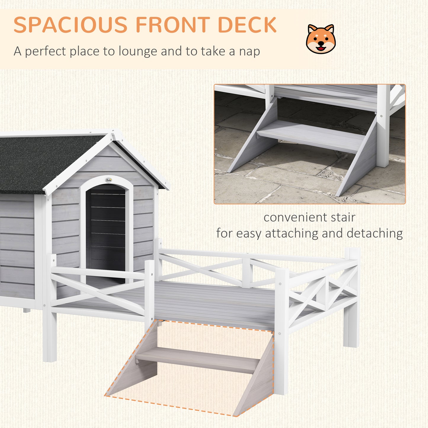 PawHut Small/Medium Dog House with Porch, Gray
