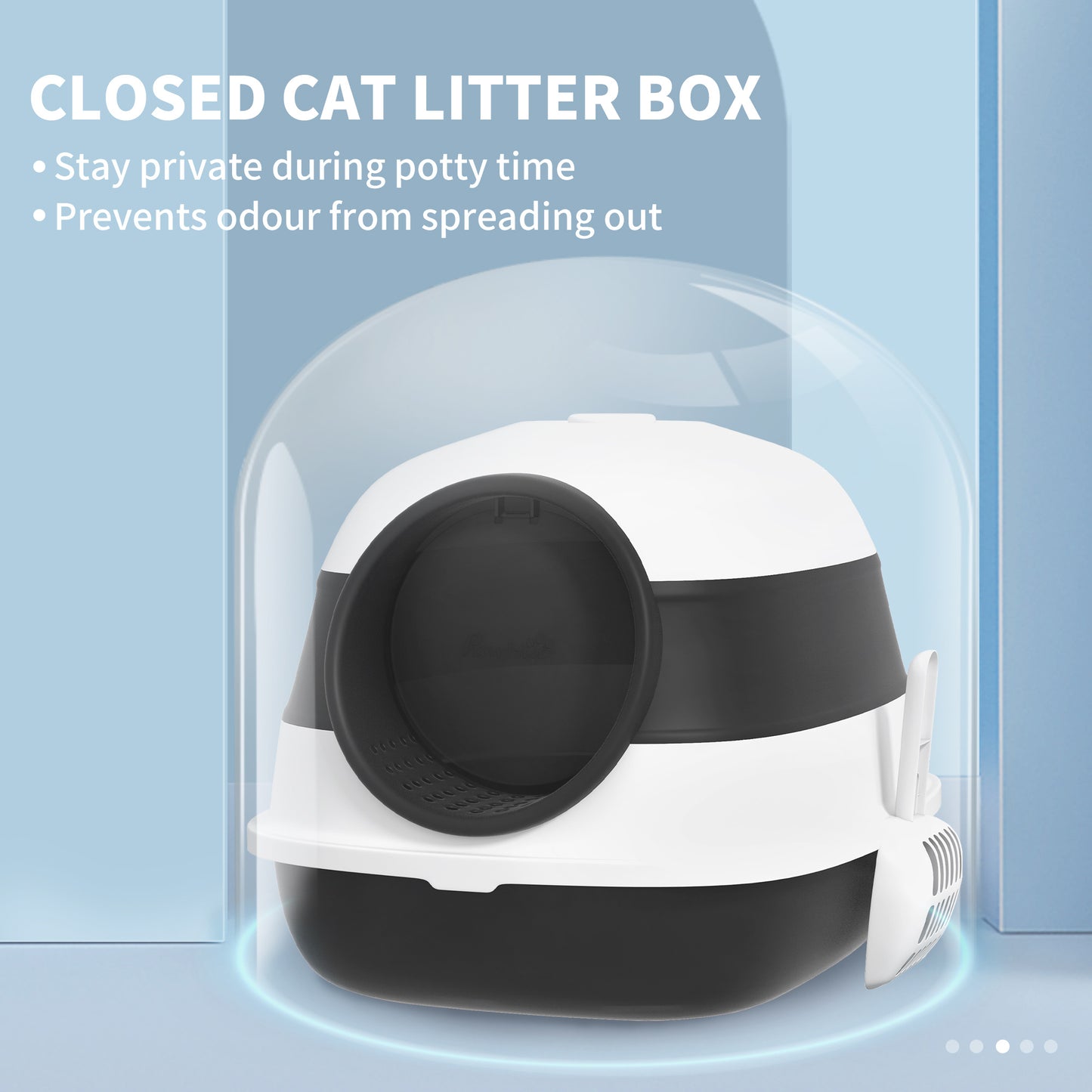 PawHut Dome Covered Cat Litter Box with Lid, White and Black