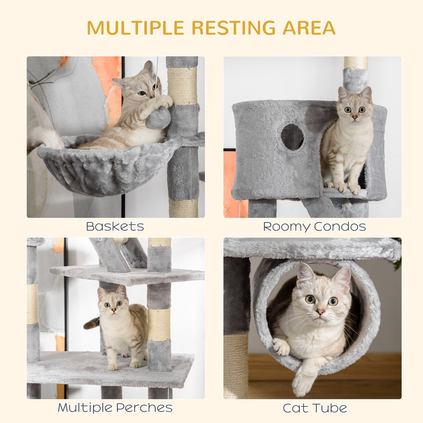 PawHut Floor to Ceiling Cat Tree, 94.5-102.5 inch Height Adjustable Cat Climbing Tower with Scratching Posts, Condos, Hammocks