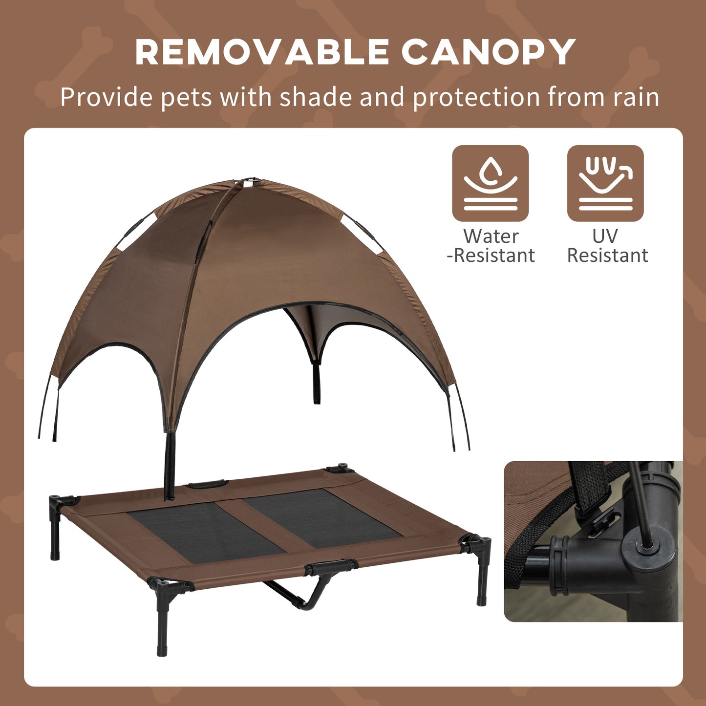 PawHut Elevated Portable Dog Cot Pet Bed with UV Protection Canopy Shade, 36 inch, Coffee