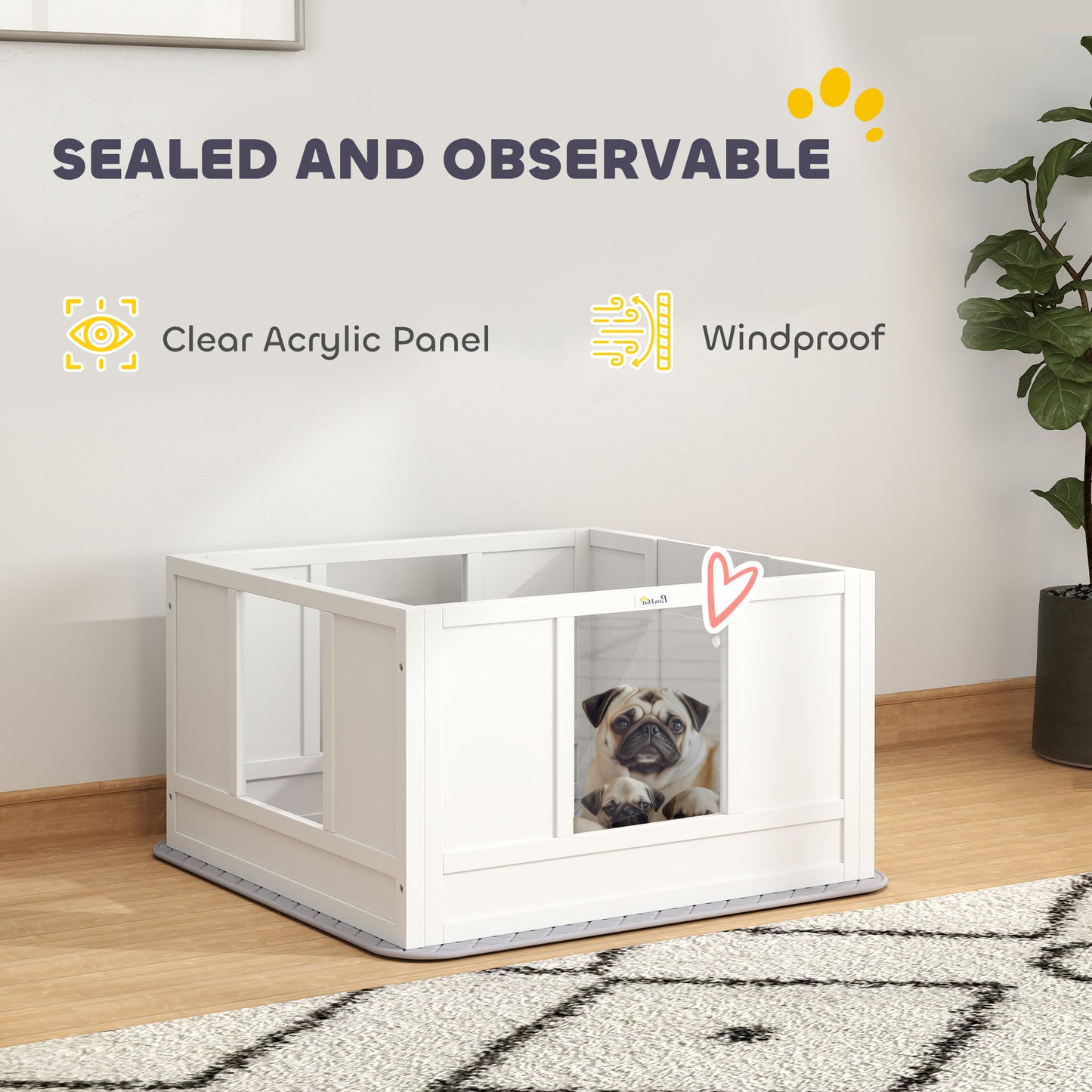 PawHut Whelping Box for Dogs with Whelping Pad, Adjustable Entrance, Non-slip Foot Pads, for Small Dogs, White