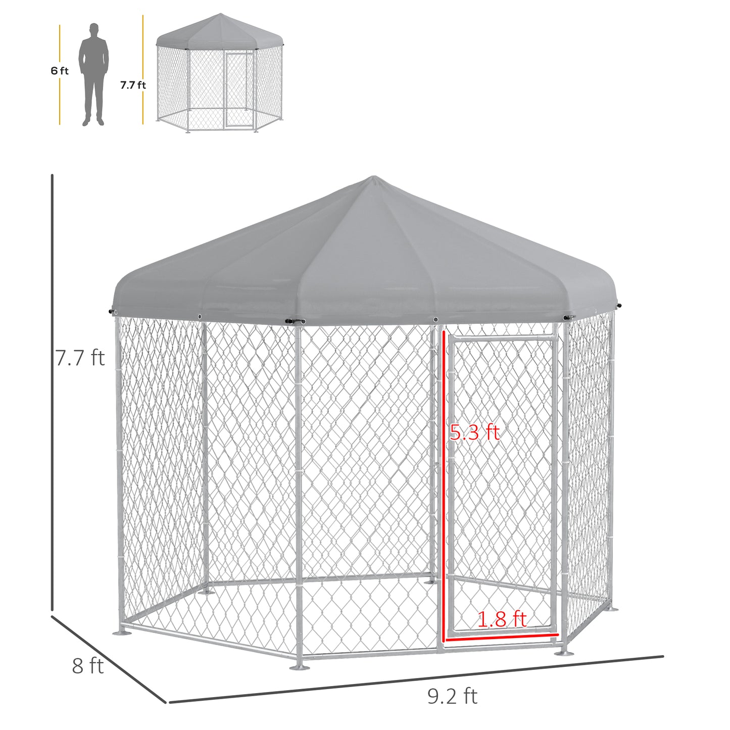 PawHut 9.2' x 8' x 7.7' Dog Kennel Outdoor for Medium and Large-Sized Dogs with Waterproof UV Resistant Roof, Silver