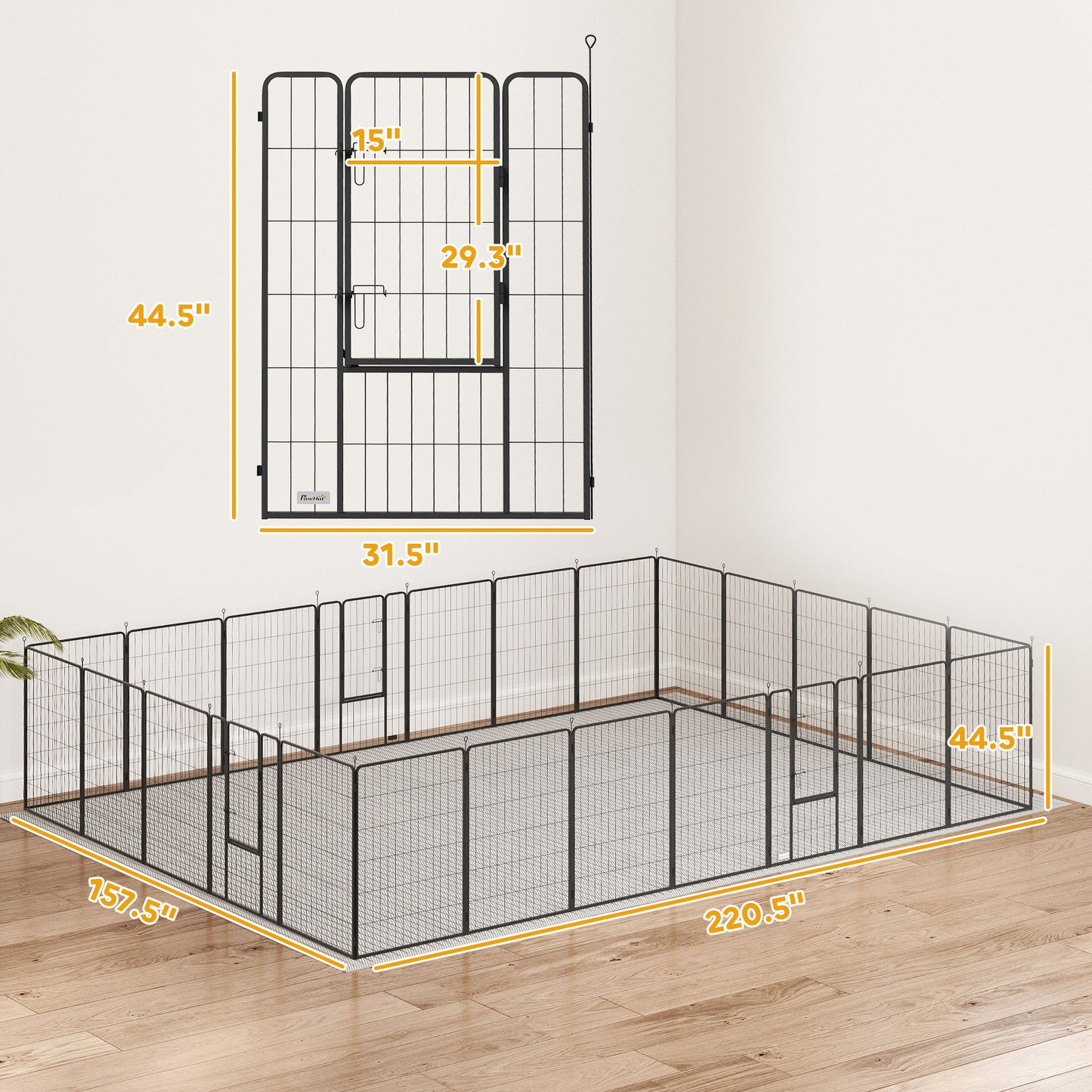 PawHut Dog Playpen for Indoor Outdoor, 24 Panels 44.5" H Puppy Playpen with Lockable Door, DIY Shape Pet Exercise Fence, Black