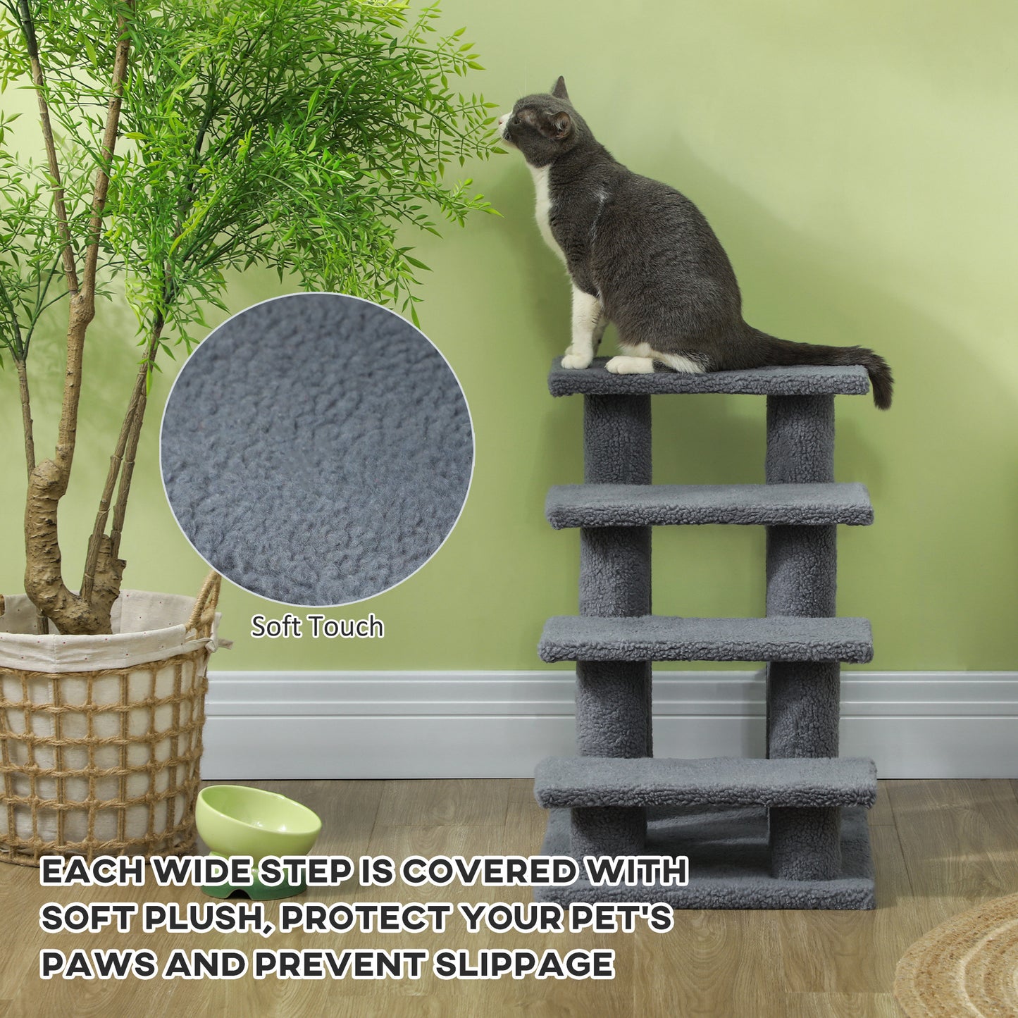 PawHut 25" 4-Step Multi-Level Carpeted Cat Scratching Post Pet Stairs, Gray