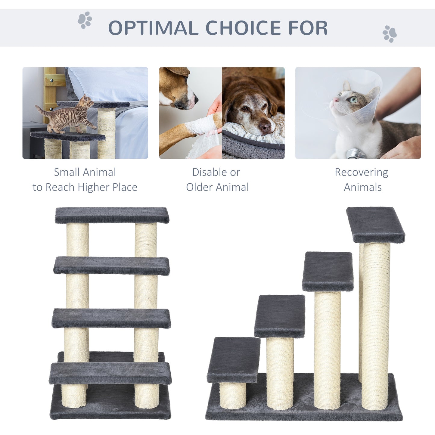 PawHut Cat Tree with 4 Steps for High Beds w/ Sisal Scratching Post