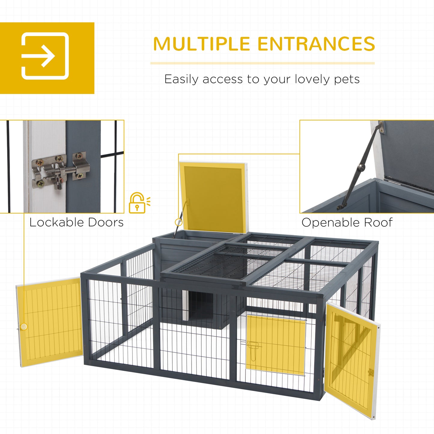 PawHut Rabbit Hutch, Waterproof Rabbit House for Small Animals, Gray