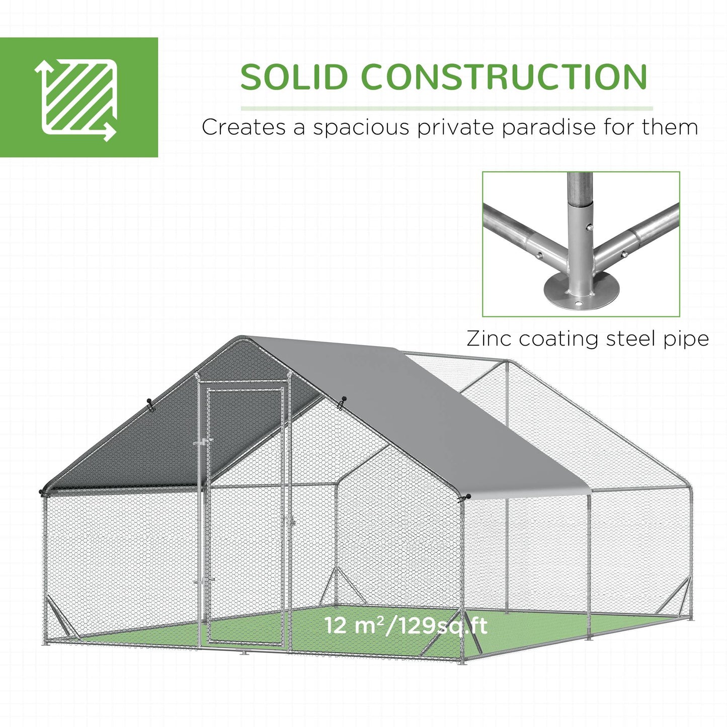 PawHut 10' x 13' x 6.5' Metal Frame Chicken Run, Outdoor Hen House with Cover & Lockable Door