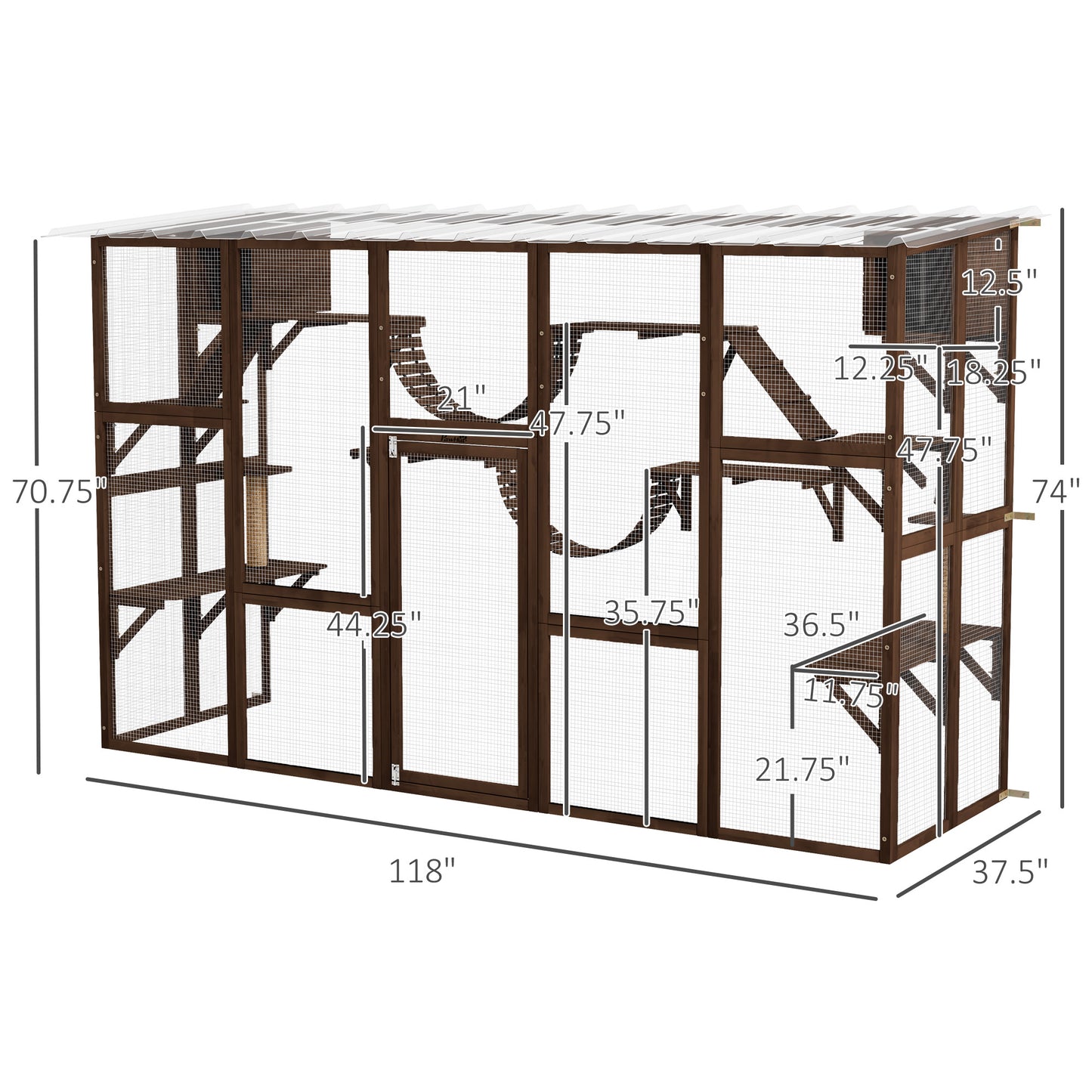 PawHut Catio Playground Cat Window Box Outside Enclosure for Multiple Cats w/ Shelves & Bridges, Coffee Brown