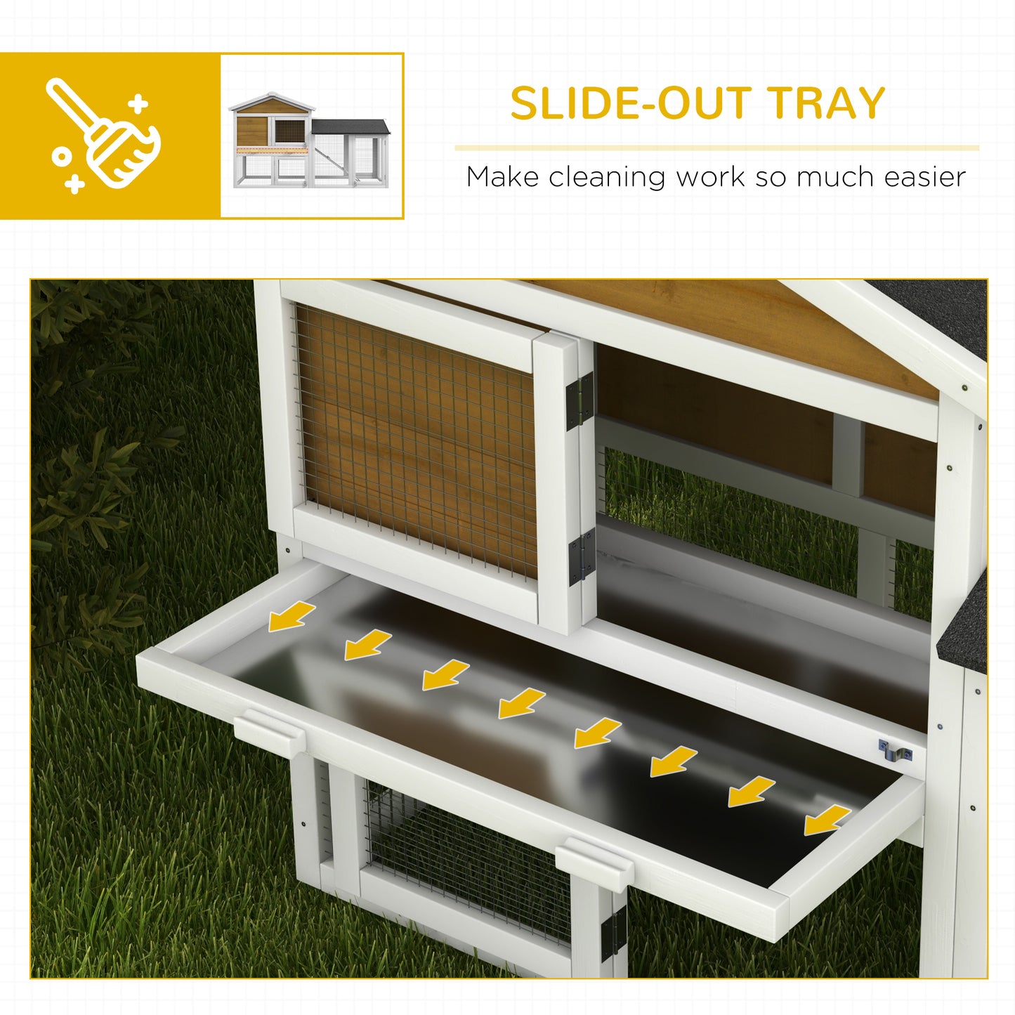 PawHut 58" Wooden Rabbit Hutch with Run, Removable Tray, Asphalt Roof, Lockable Doors and Ramp, Nature Wood