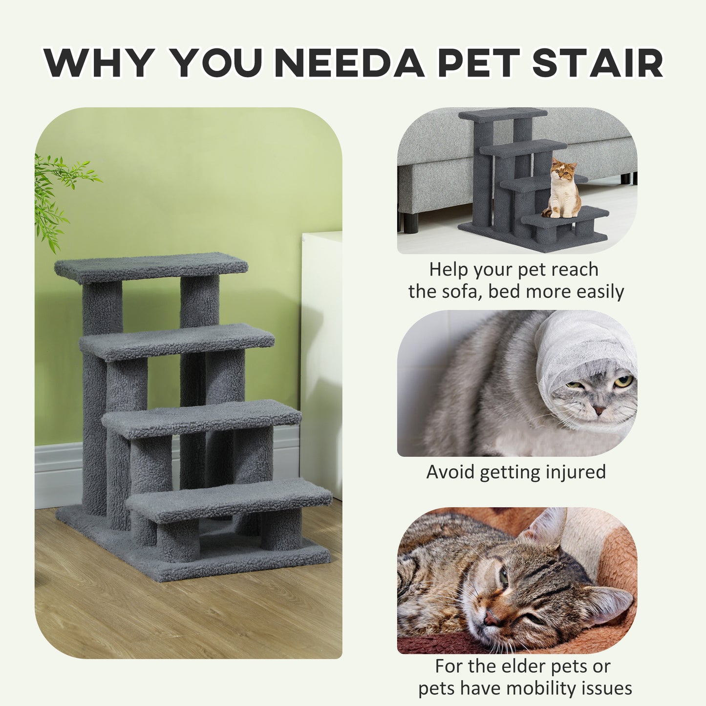 PawHut 25" 4-Step Multi-Level Carpeted Cat Scratching Post Pet Stairs, Gray