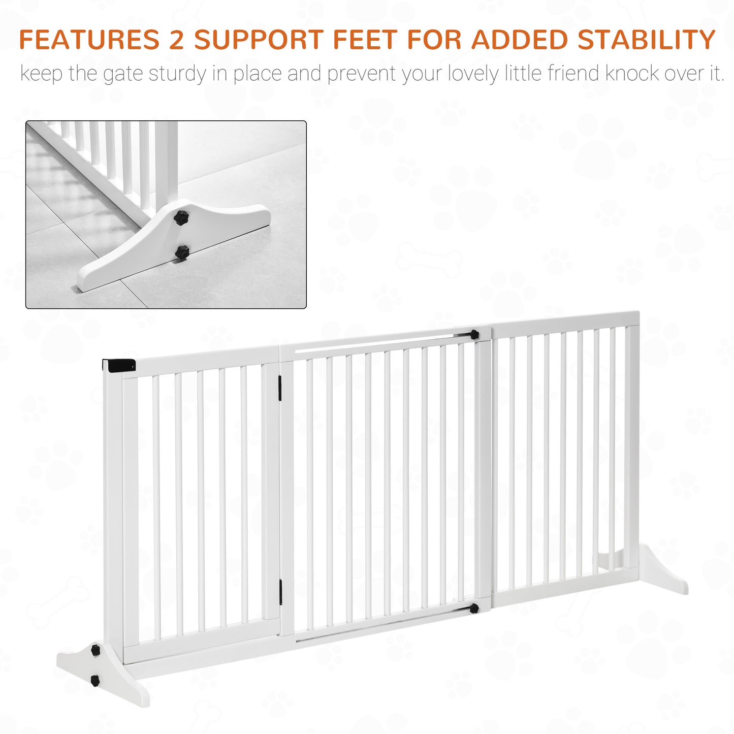 PawHut Freestanding Length Adjustable Wooden Pet Gate with Lockable Door 3 Panels, White