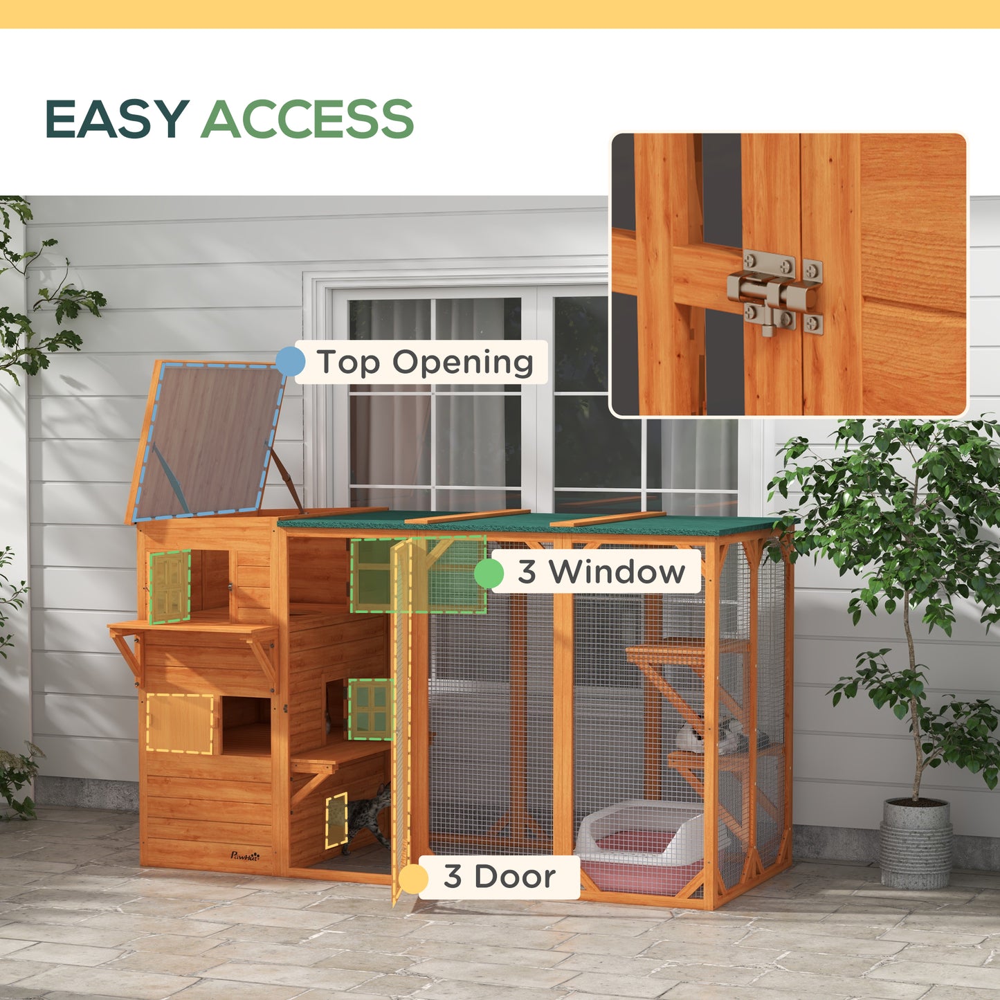 PawHut Large Outdoor Cat House for 3 Kitties, Multi-Level Design with Big Hiding Areas 2 Stories & Multiple Platforms Cat Condo