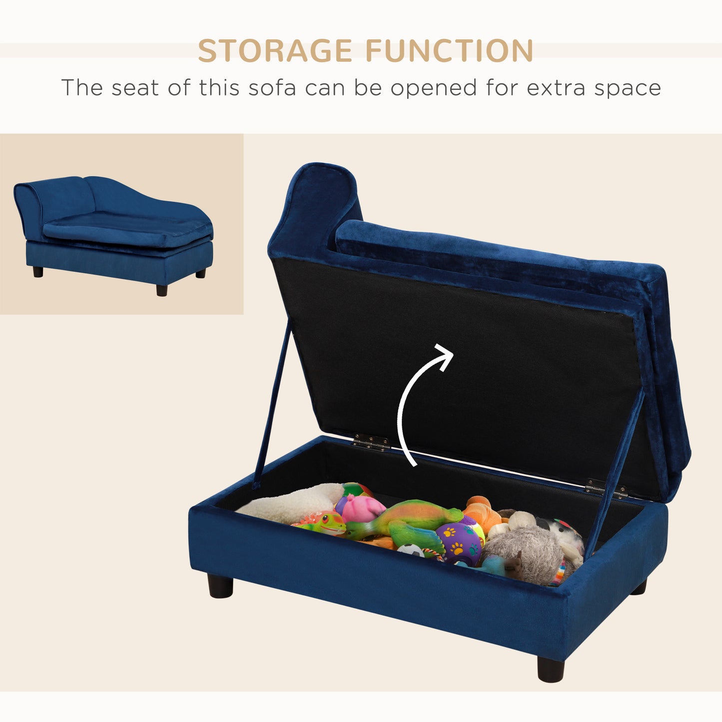 PawHut Pet Sofa Bed Couch with Storage, Pet Sofa for Cats and Small Dogs