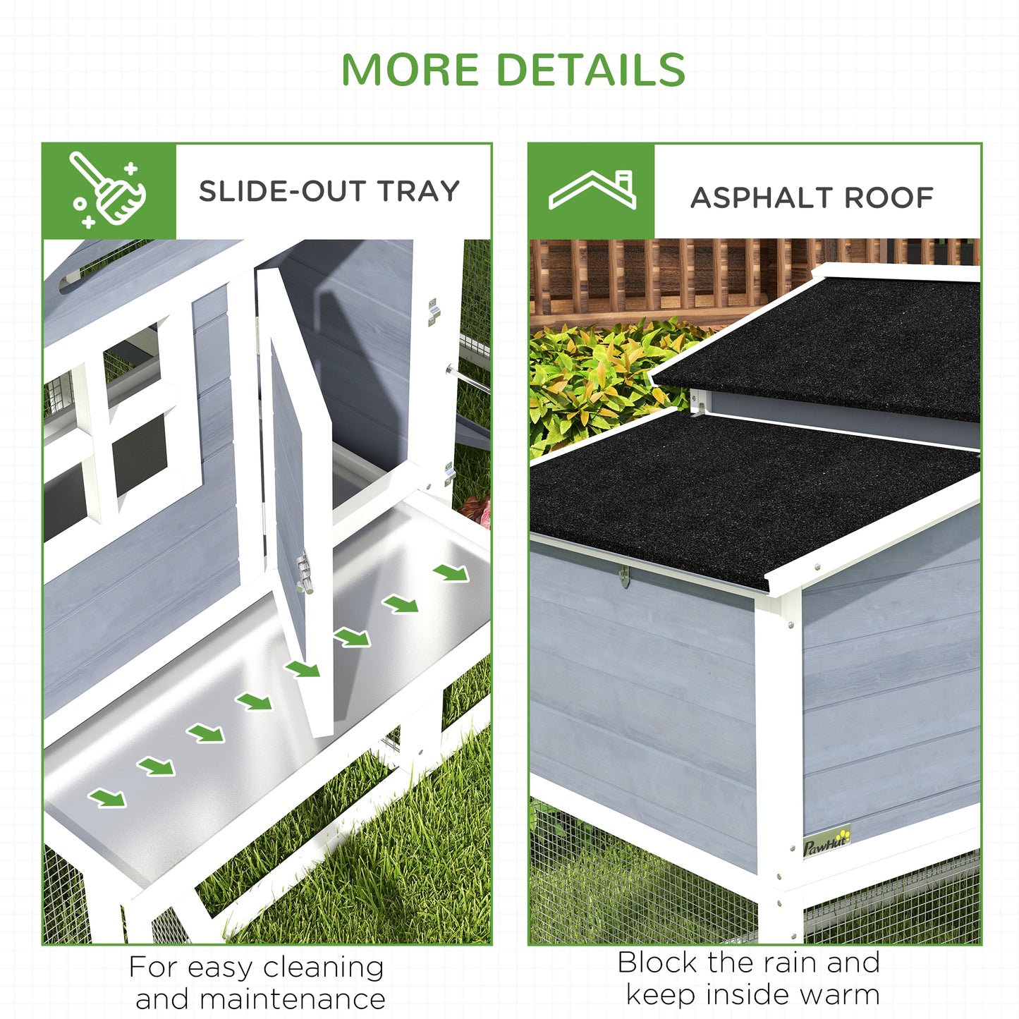 PawHut 76" Wooden Chicken Coop with Outdoor Run, Nesting Box, Tray, Door