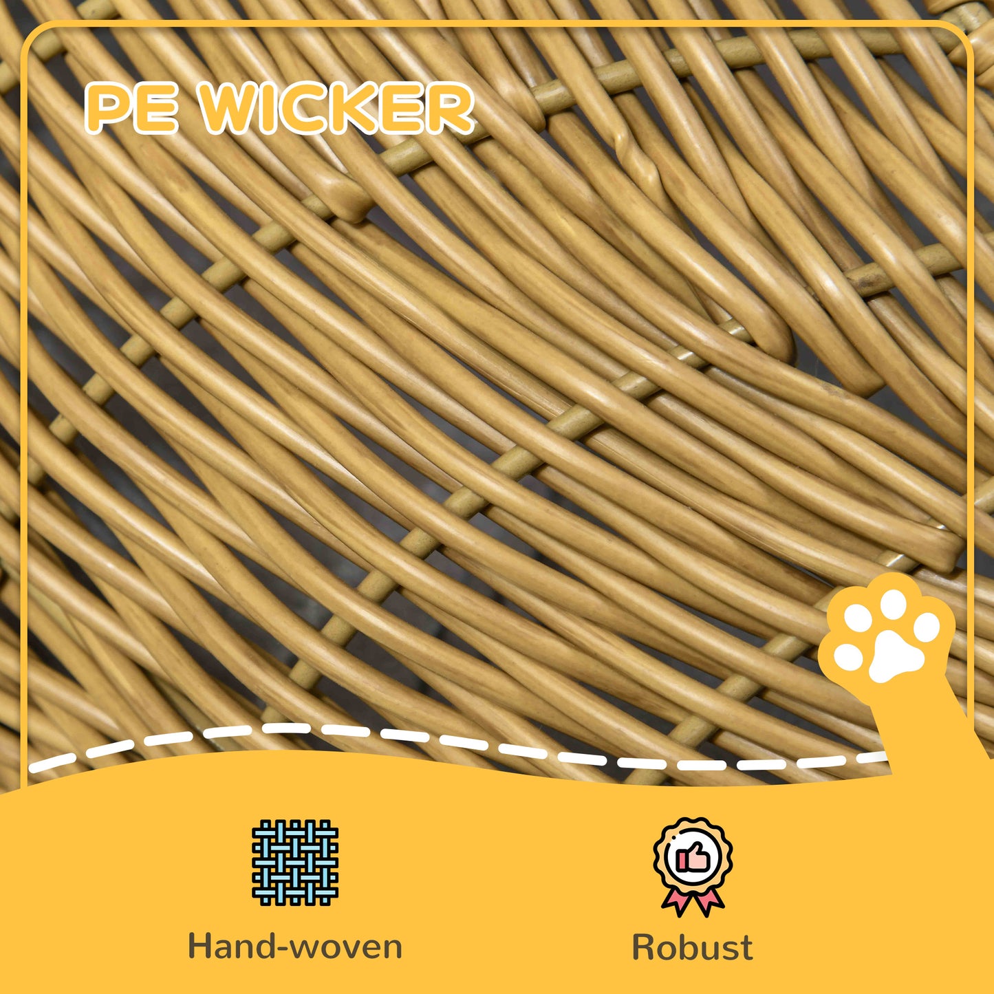 PawHut Rattan Cat Bed with Washable Cushion for Cats, Puppies, Light Brown