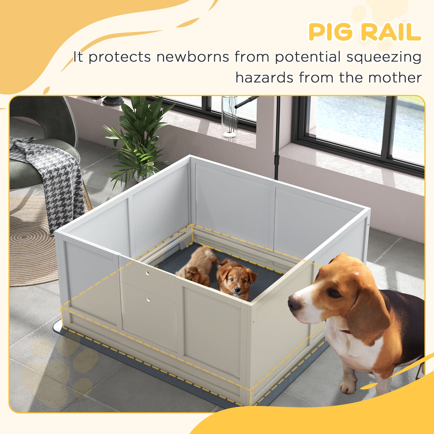 PawHut Whelping Box for Puppies with Pee Pad, Pig Rail, Adjustable Door for Small, Medium & Large Breed Dogs Birth, 41" x 39"