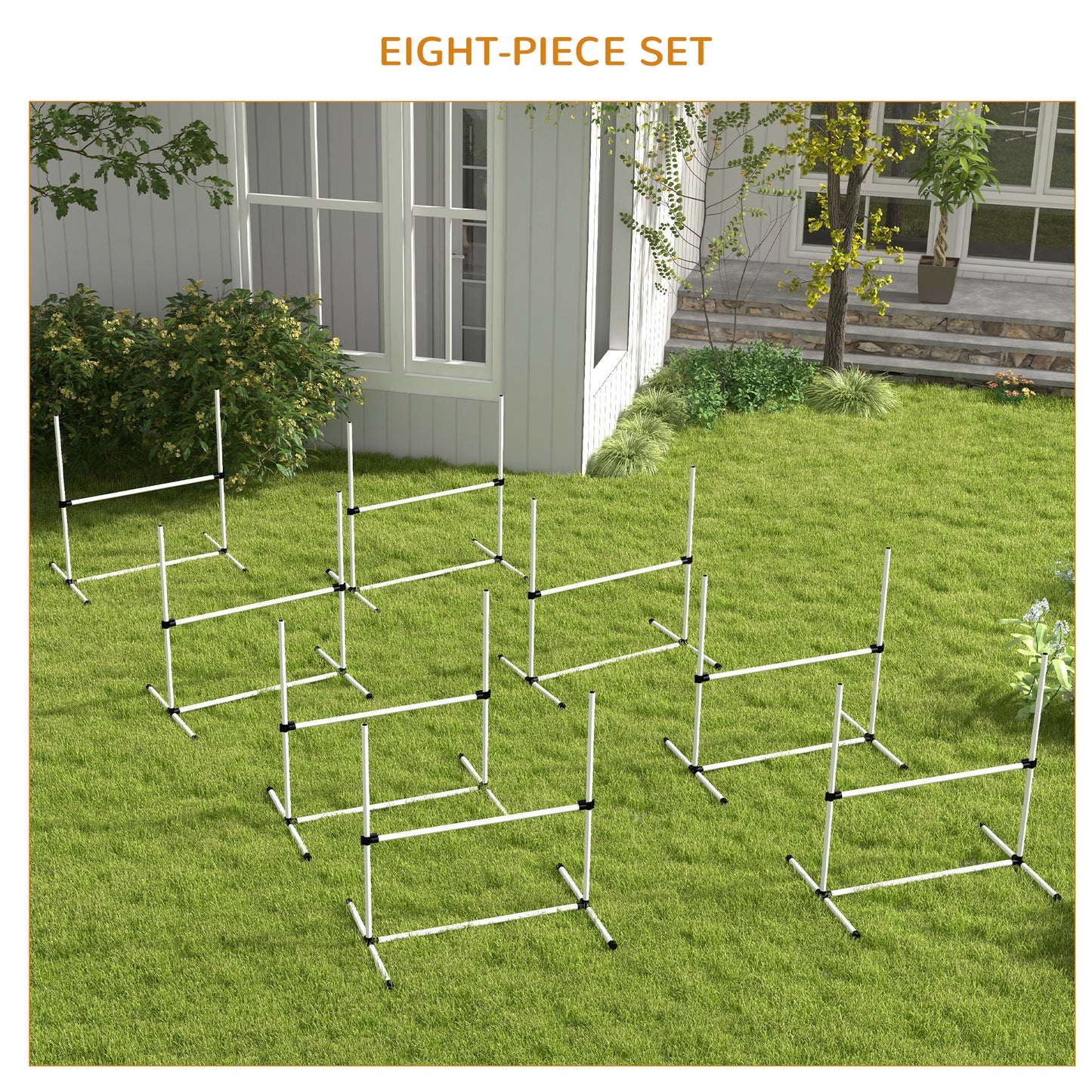 PawHut 8 Piece Dog Agility Set with Adjustable Height Jump Bars, Carry Bag, Displacing Top Bar, White