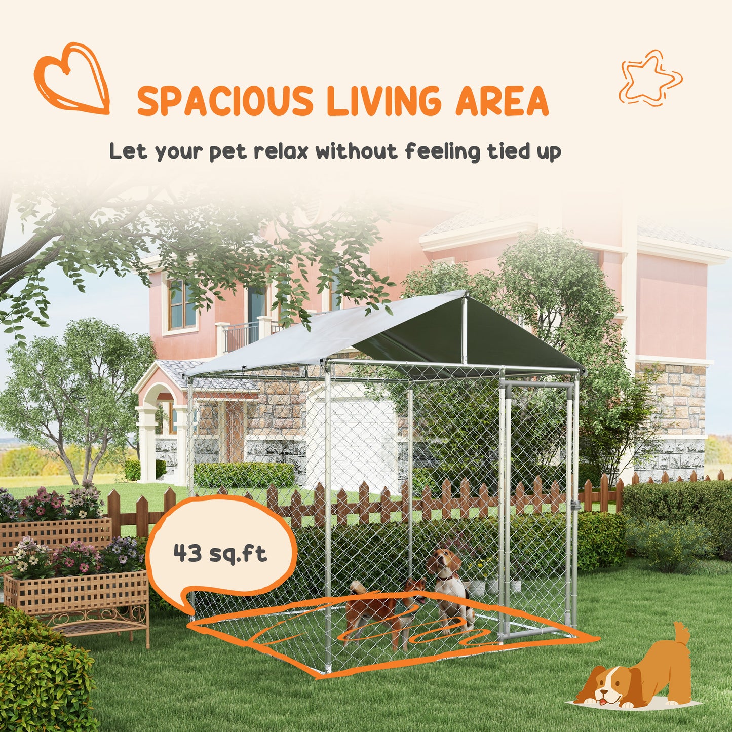 PawHut 6.6' x 6.6' x 7.8' Dog Kennel Outdoor for Small Medium Dogs with Waterproof Roof, Silver