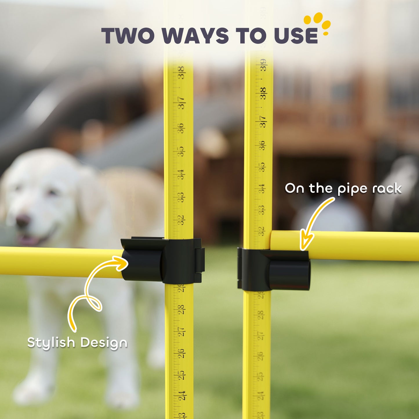 PawHut 4 Piece Dog Agility Course Backyard Set with 4 Height Adjustable Dog Agility Jumps, Carry Bag, Yellow