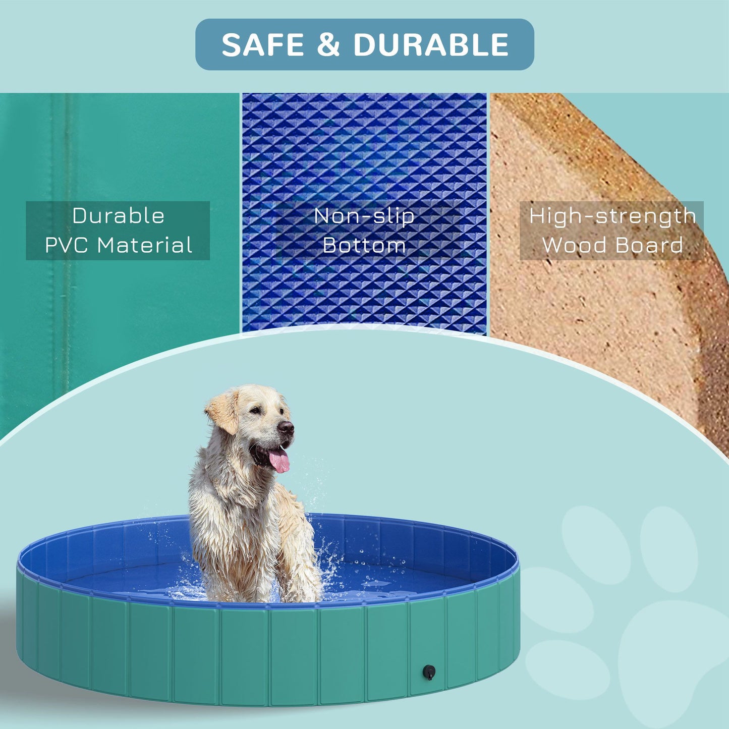 PawHut Foldable Pet Swimming Pool, Portable Dog Bathing Tub, 12" x 63" Plastic Large Dog Pool for Outdoor Dogs and Cats, Green