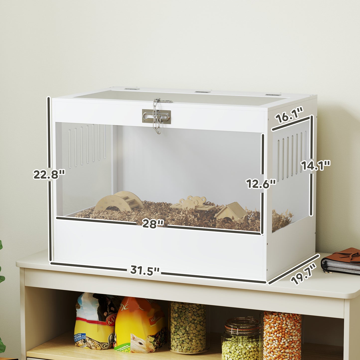PawHut Hamster Hut w/Openable Top & Lock ~ White