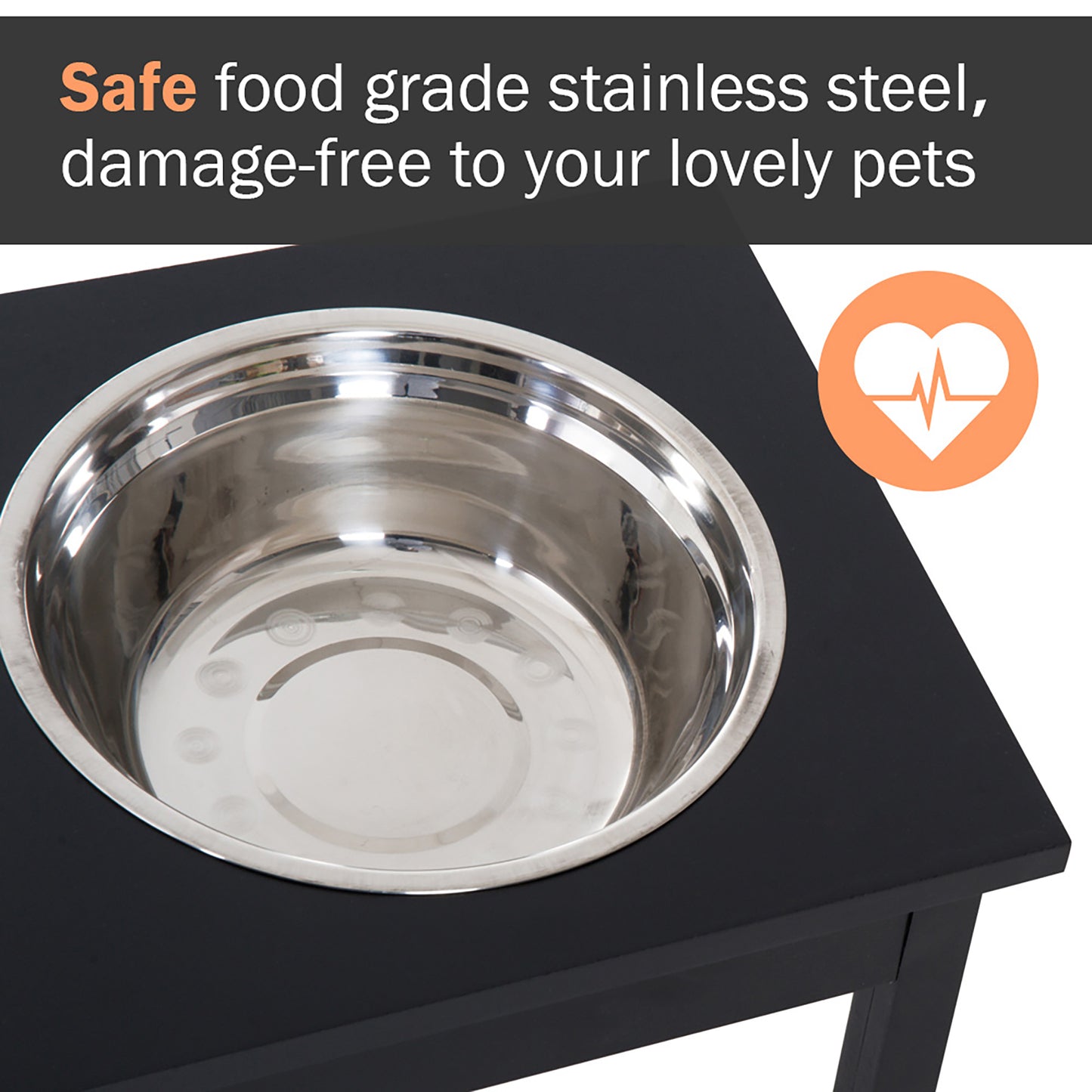 PawHut 23" Wooden Heavy Duty Dog Food Bowls Pet Elevated Feeding Station -Black