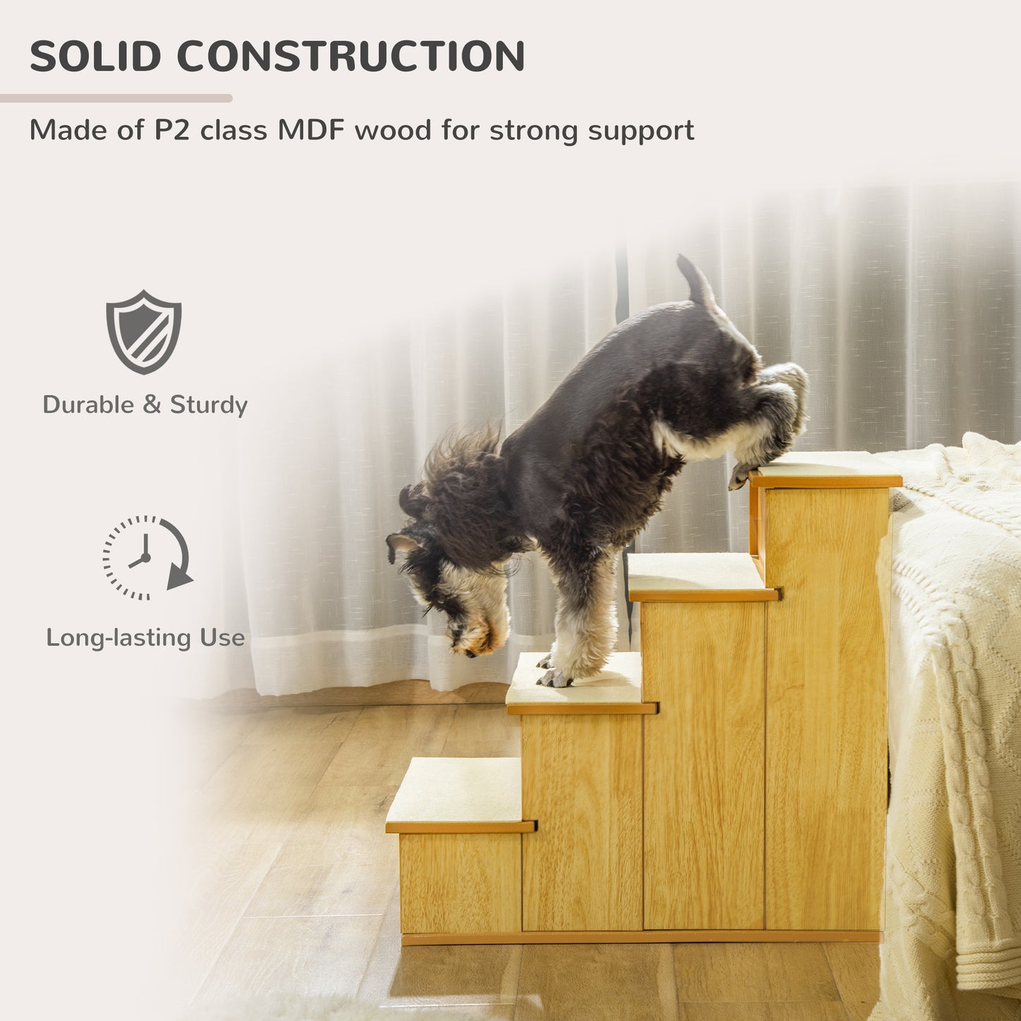 PawHut Pet Stairs, Small Pet Steps with Cushioned Removable Covering for Dogs and Cats Up To 22 lbs, Natural