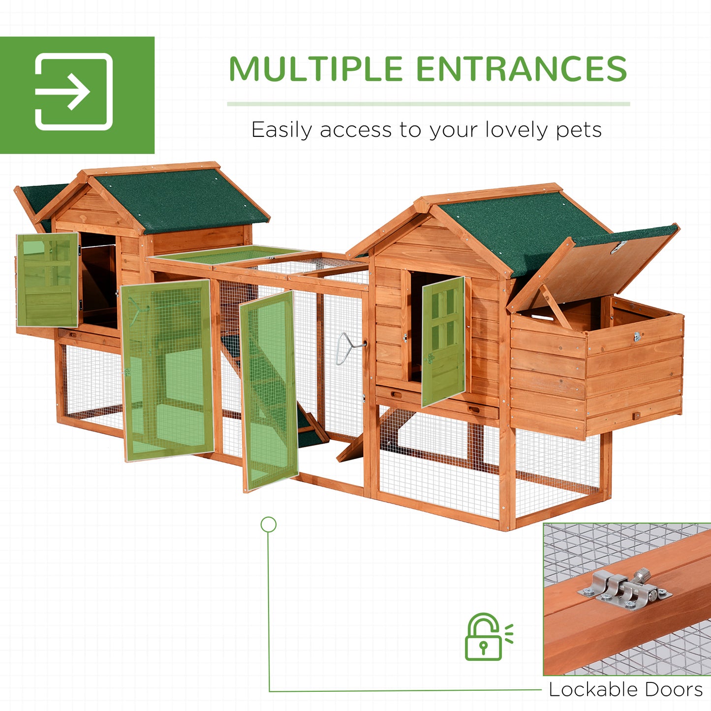 PawHut 124" Dual Chicken Coop Wooden Large Chicken House Rabbit Hutch Hen Poultry Cage Backyard with Outdoor Ramps and Nesting Boxes
