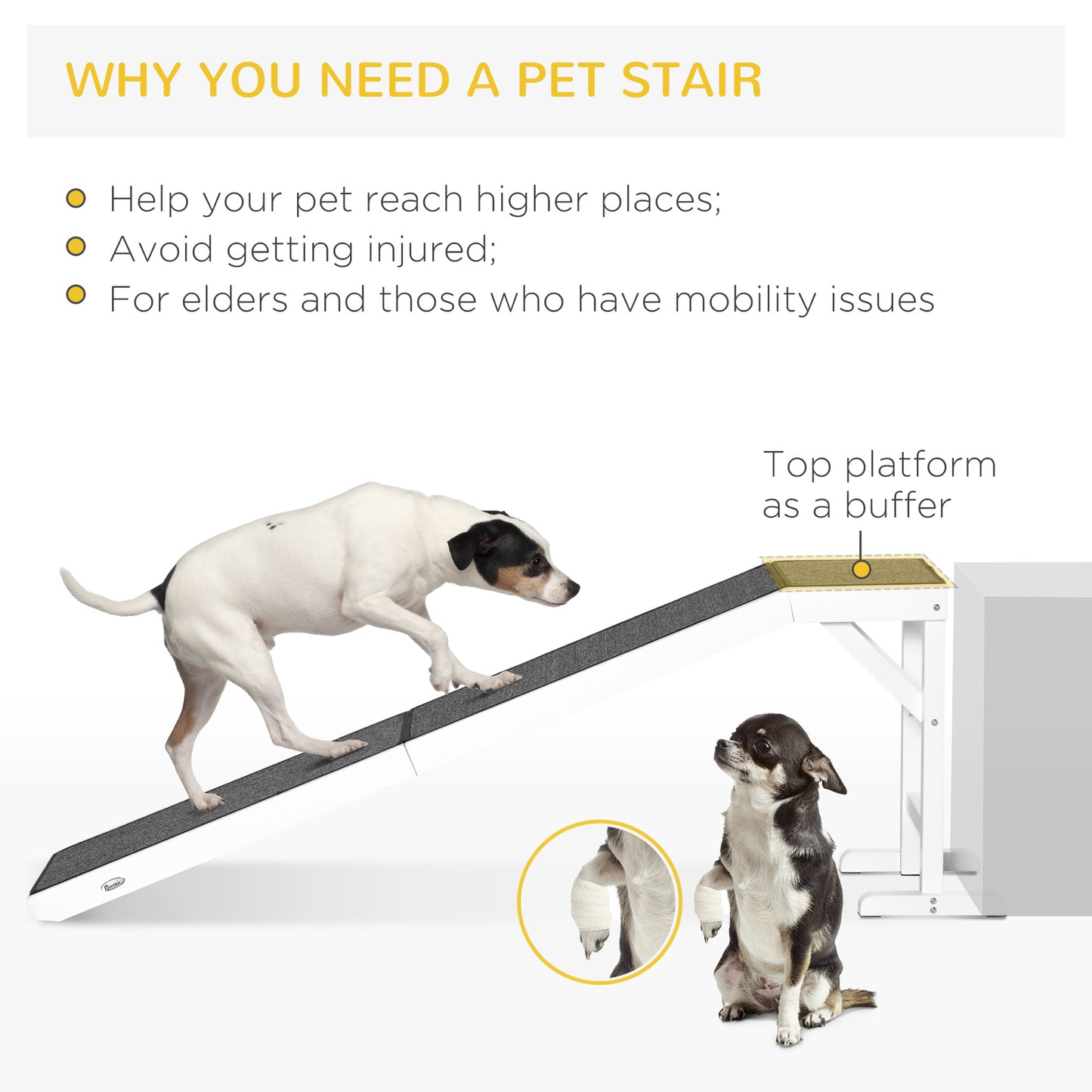 PawHut Dog Ramp Foldable with Non-slip Carpet Top Platform, Gray, White